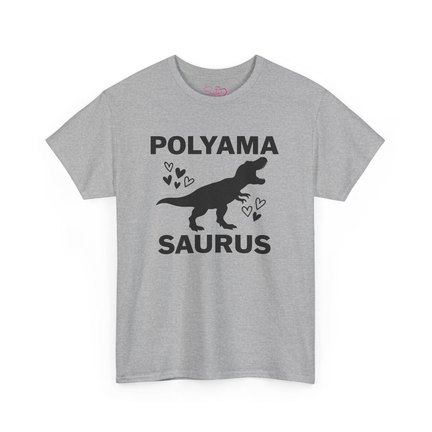 Polyama Saurus Dinosaur Polyamorous Funny Unisex Heavy Cotton Tee - Fun Dinosaur Shirt for Adults, Gift for Birthdays, Parties, Family Outings, Casual Wear