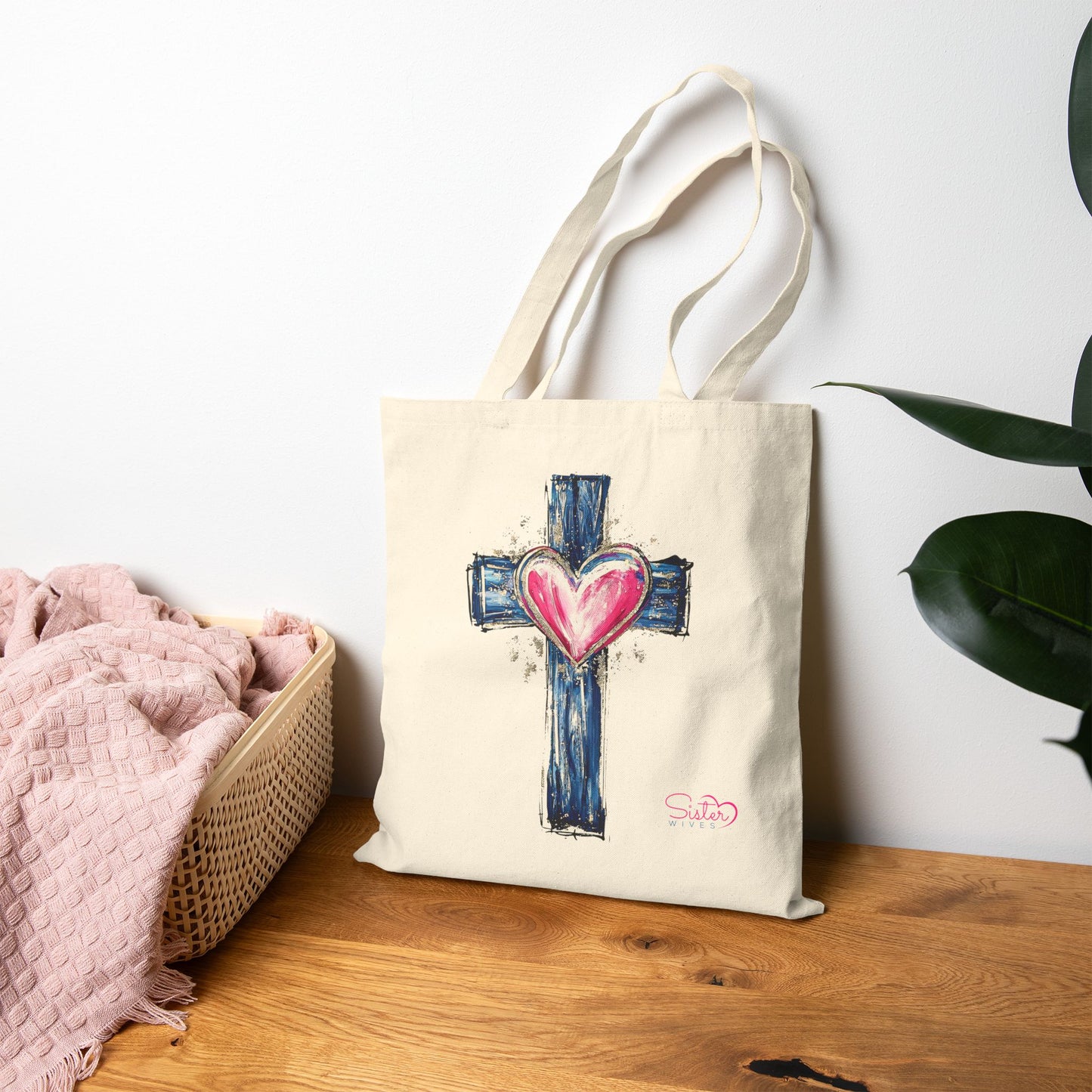 Cross with Heart Tote Bag | Faith & Love Canvas Tote | Chosen Family Christian Tote | Inclusive Spiritual Gift Bag