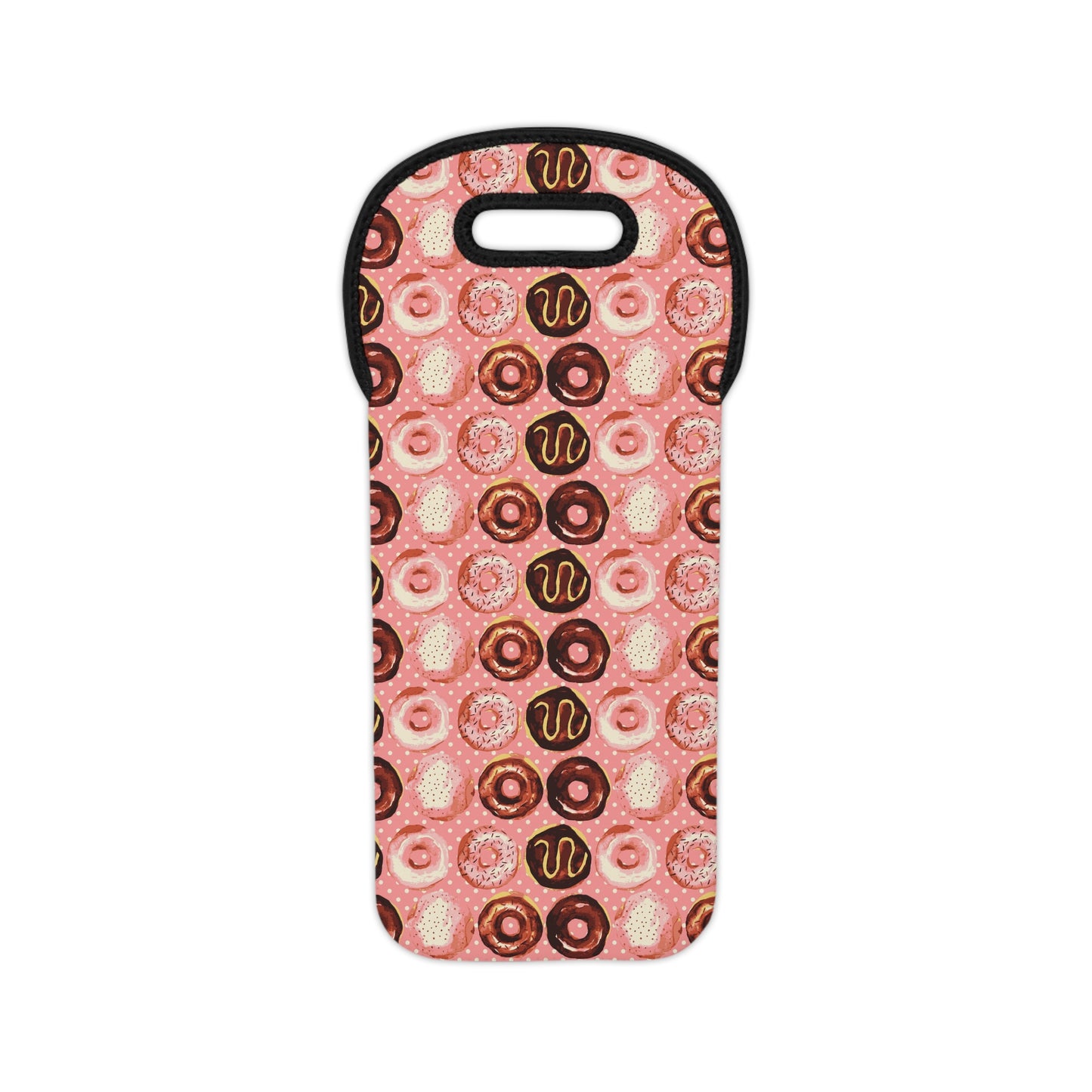 Pink Donut Wine Tote Bag | Neoprene Wine Bottle Carrier with Handle | Cute Dessert Gift for Parties