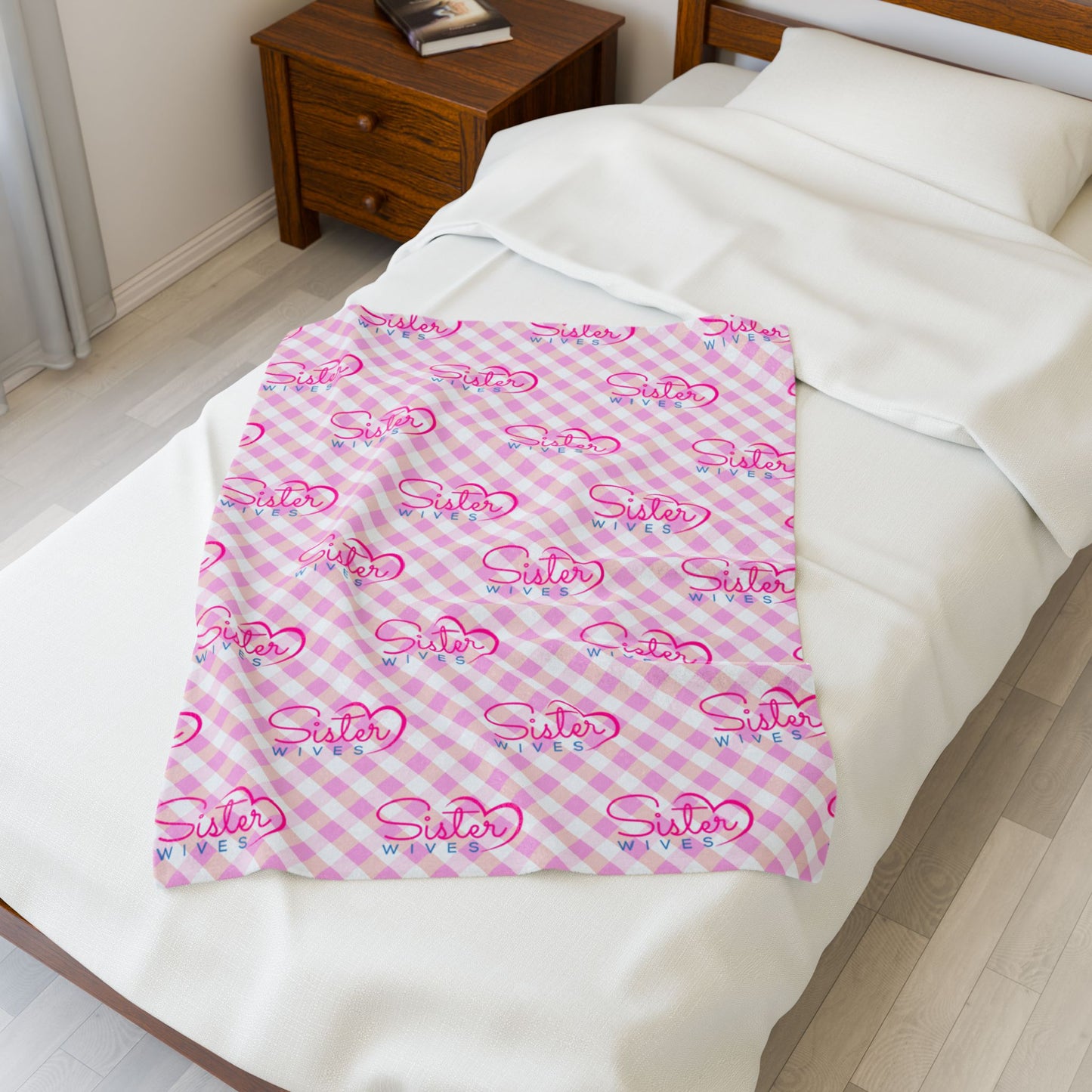 Sister Wives Light Pink Gingham Velveteen Plush Blanket