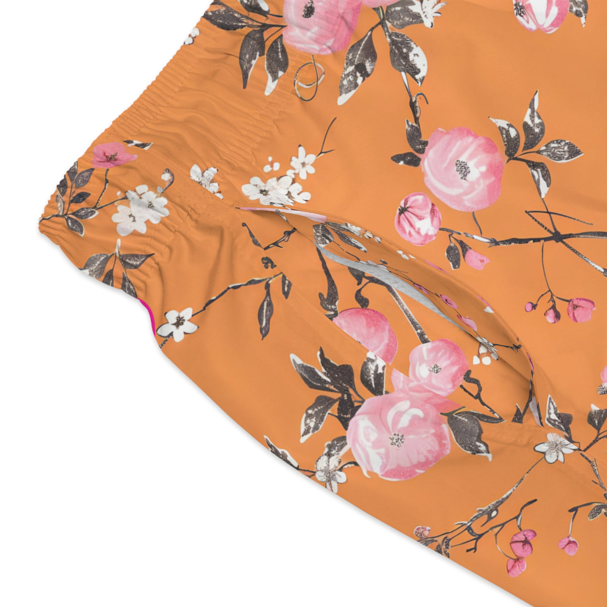 Orange Men’s Floral & Citrus Swim Trunks – Vintage Gingham Orange Blossom Swim Shorts, Retro Summer Beach Board Shorts, Fast-Dry