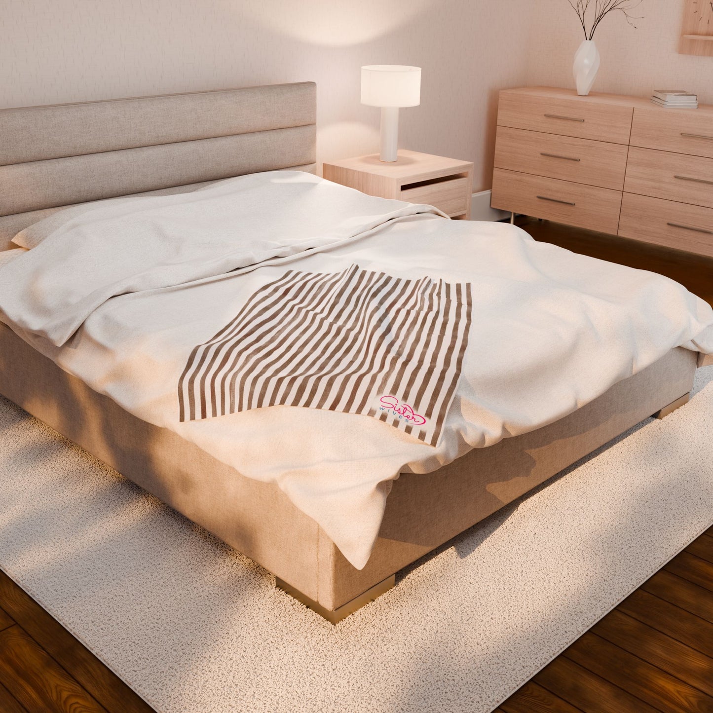 Soft Stripe Throw Blanket – Polyamory Sisterwives ENM Friendly Home Decor | Swinger Lifestyle Cozy Blanket | Minimalist Blush Stripe Throw