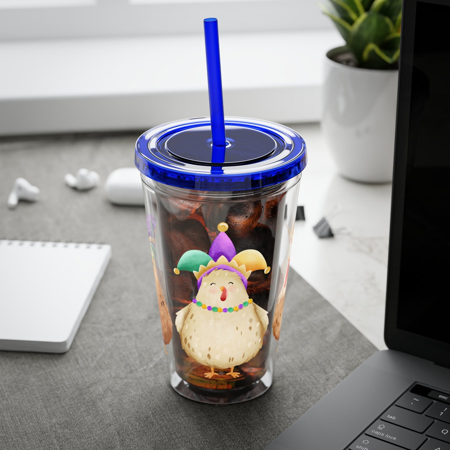 Mardi Gras Chicken 16oz Sunsplash Tumbler | Funny Farm Chicken Drink Cup | Cajun Mardi Gras Drinkware | Colorful Chicken Lover Gift | Farmhouse Humor Tumbler