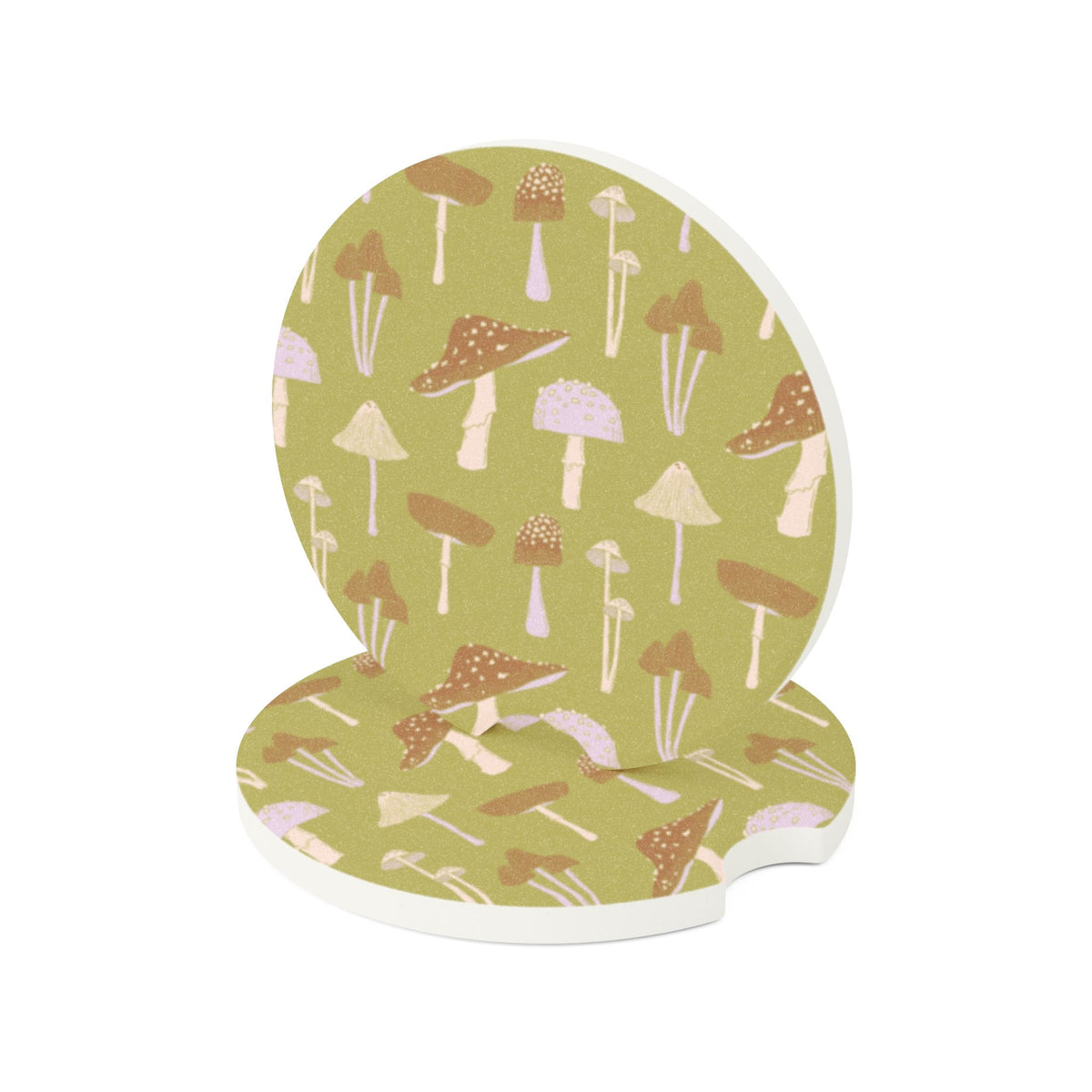 Sage Mushrooms Boho Car Coasters | Soapstone Cup Holder Coasters | Cottagecore, Retro & Nature Car Accessories | Absorbent Auto Coasters