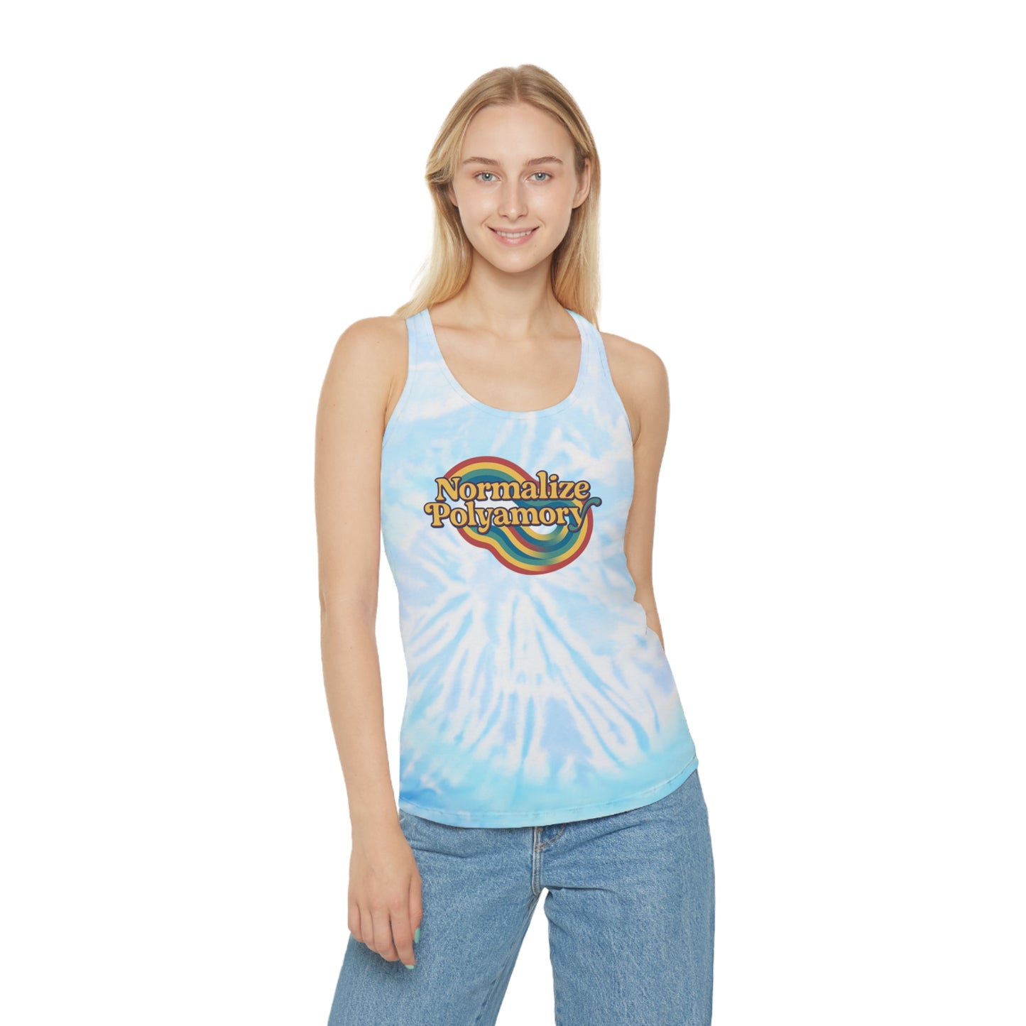 Normalize Polyamory Retro Tie Dye Racerback Tank Top, ethical nonmonogamy, Sisterwives, Polyamory Tank Top