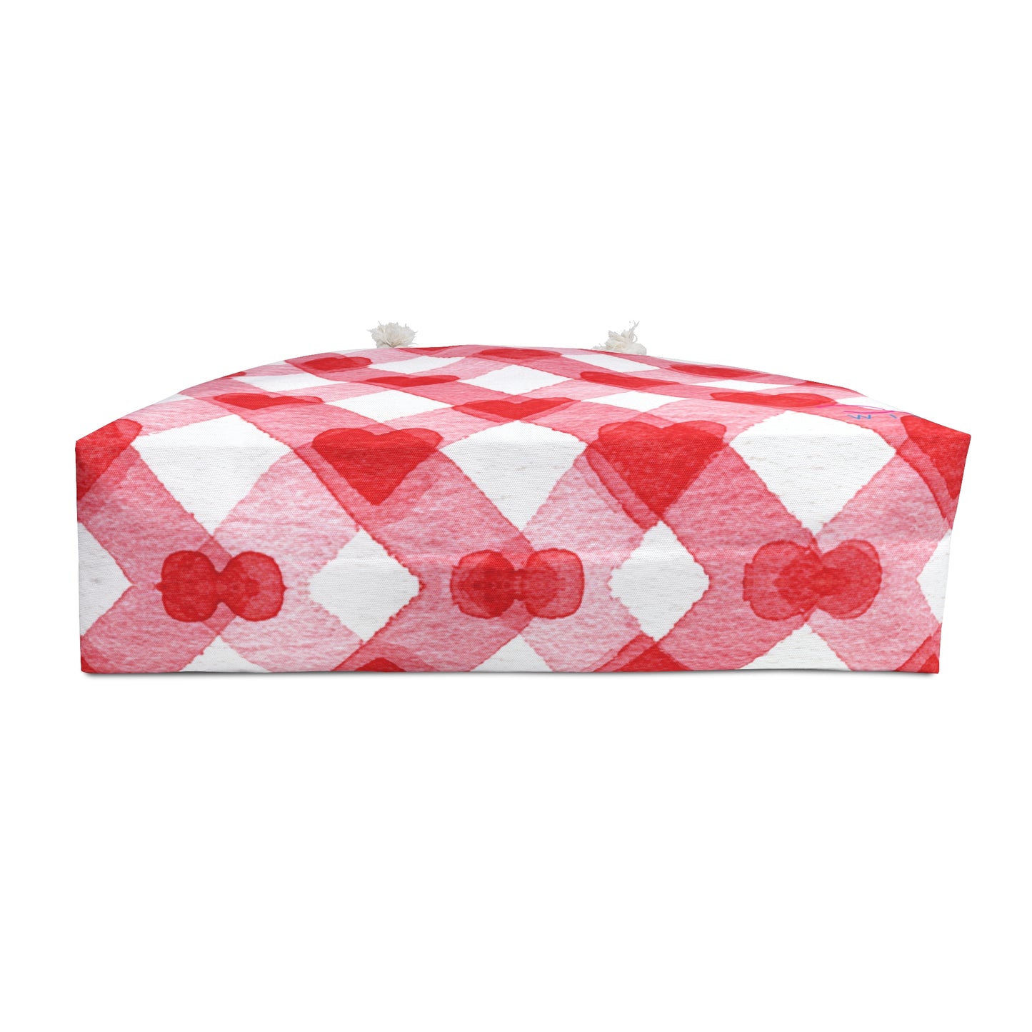 Valentine Red & Pink Weekender Bag | Romantic Heart & Checkered Patterns | Polyamory-Friendly Travel Bag | Cute Getaway Tote for Couples & Throuples