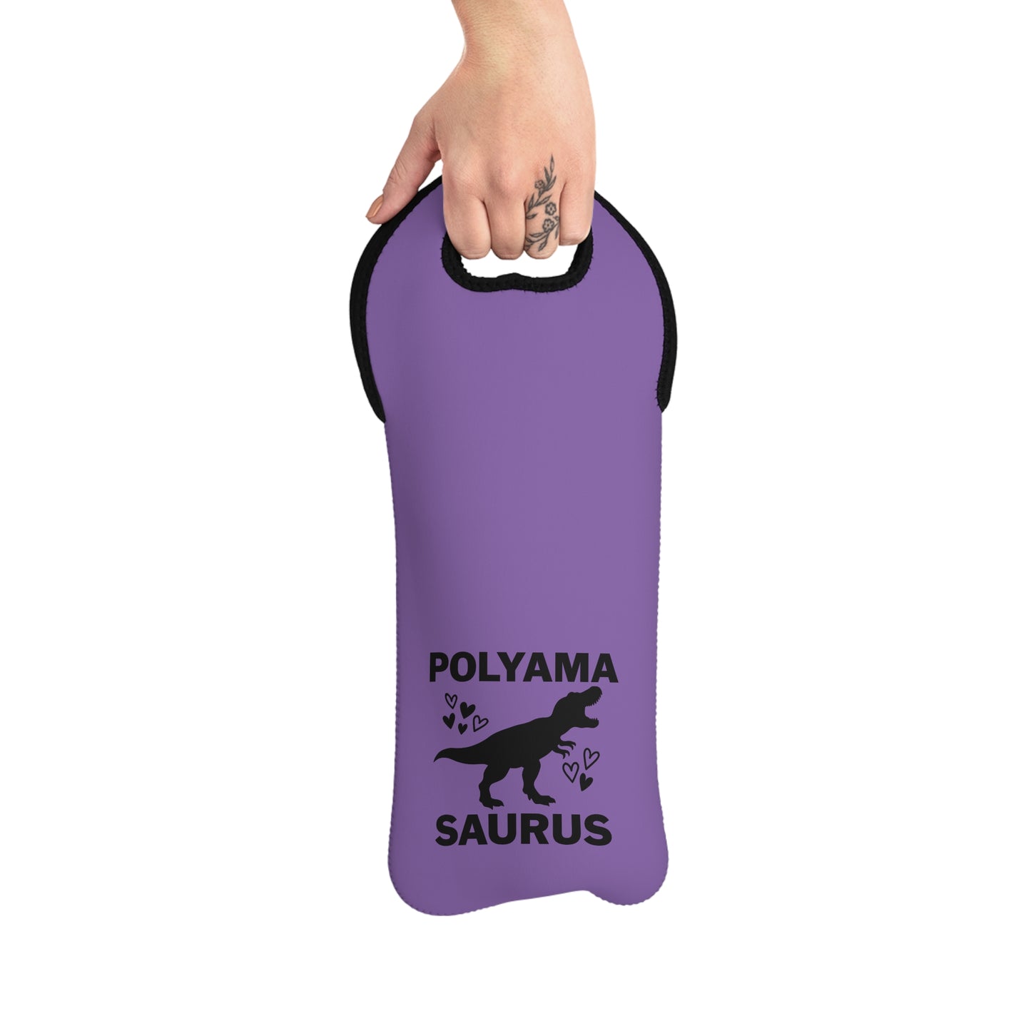 Purple Funny Dino Polyamorous Humor Wine Tote Bag, Dinosaur Gifts, Party Accessories, Funny Wine Carrier, Cute Wine Gift Bag