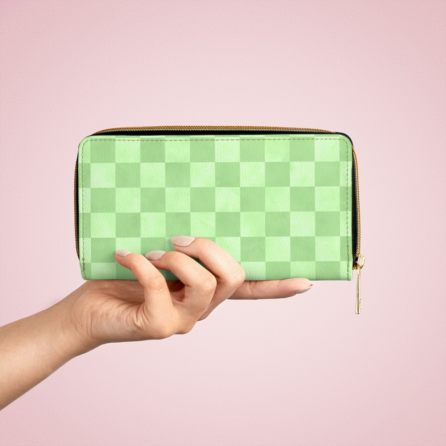Checkered Green Zipper Wallet | Polyamory Friendly Accessory | ENM Lifestyle Wallet | Inclusive Chosen Family Gift | Colorful Retro Checker Wallet