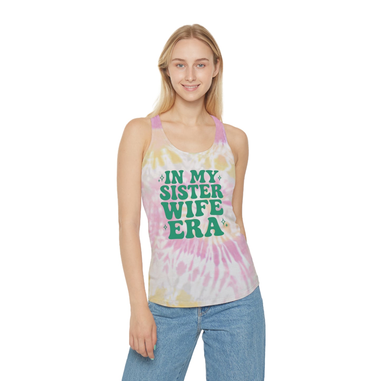 Green In My Sisterwife Era Tie-Dye Tank Top, Summer Casual Wear, Graphic Tee for Bachelorette, Birthday Gift, Festival Style Top, SisterWife Tank Top