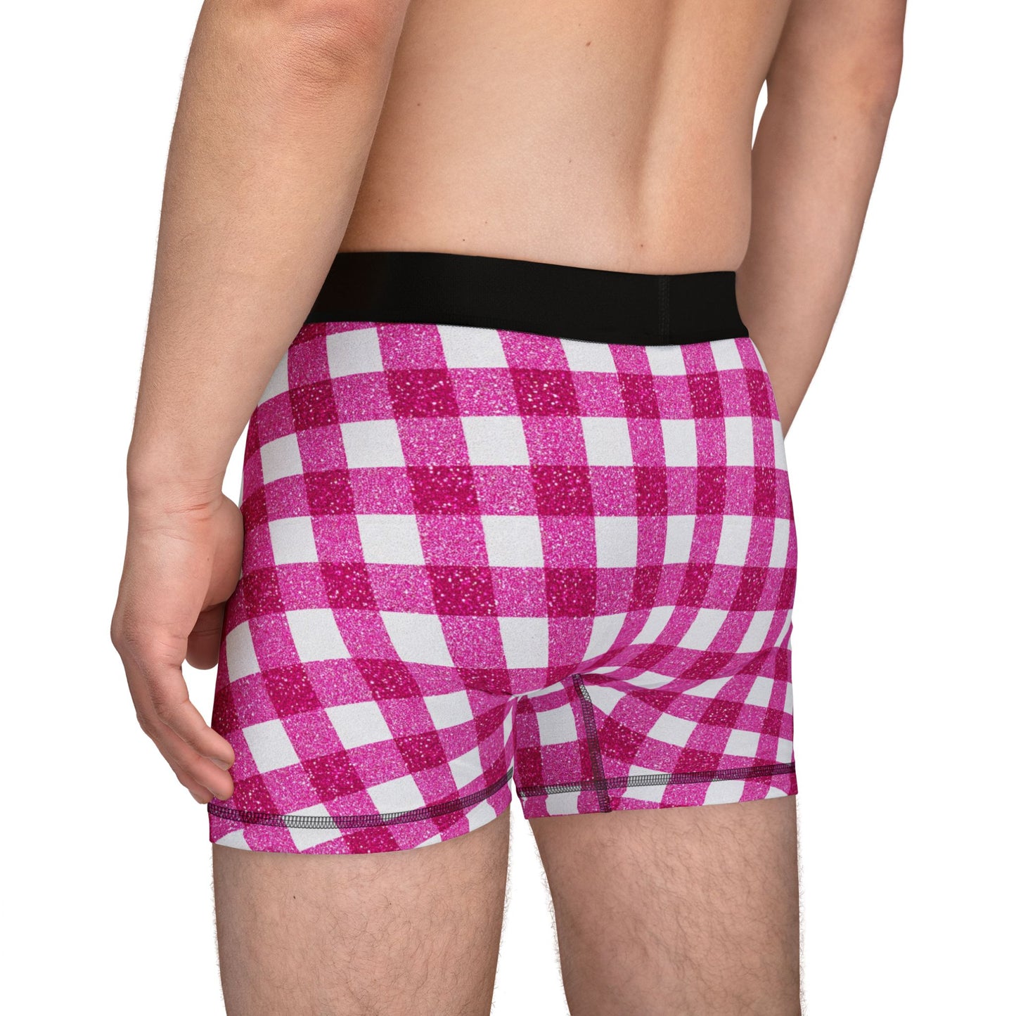 Men’s Valentine’s Gingham Boxer Briefs – Pink Checkered Boxers, Polyamory & Swinger Friendly Underwear, ENM Pride, Matching Couples Sets Available