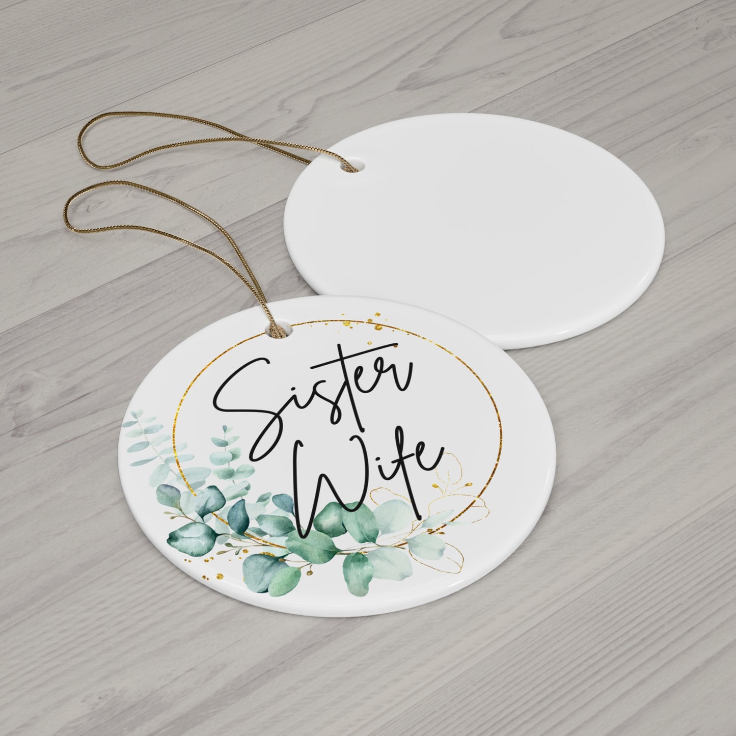 Sister Wife Floral Ceramic Ornament, Personalized Holiday Decor, Family Gift, Christmas Decoration, Home Ornament