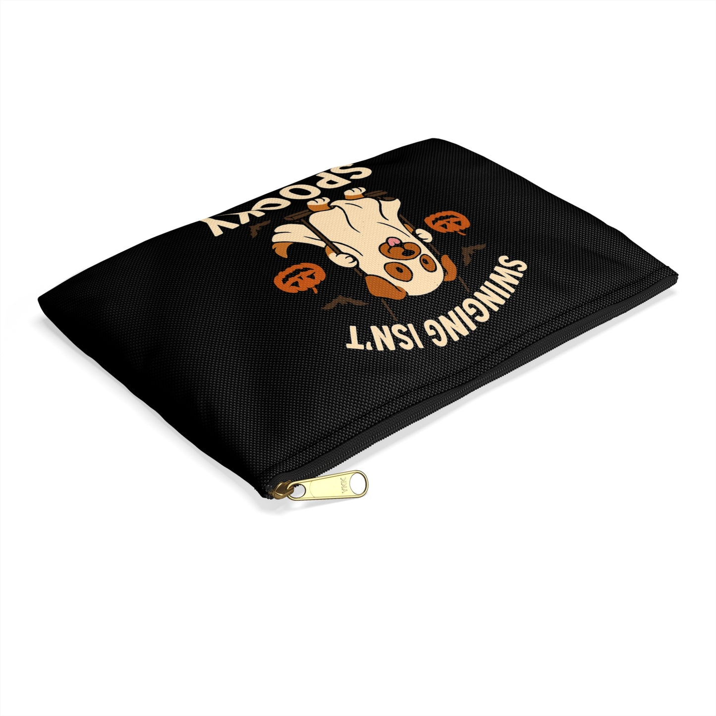 Swinging Isn’t Spooky Ghost Dog Halloween Pouch – Cute Skeleton Design for Trick-or-Treat, Parties & Gifting