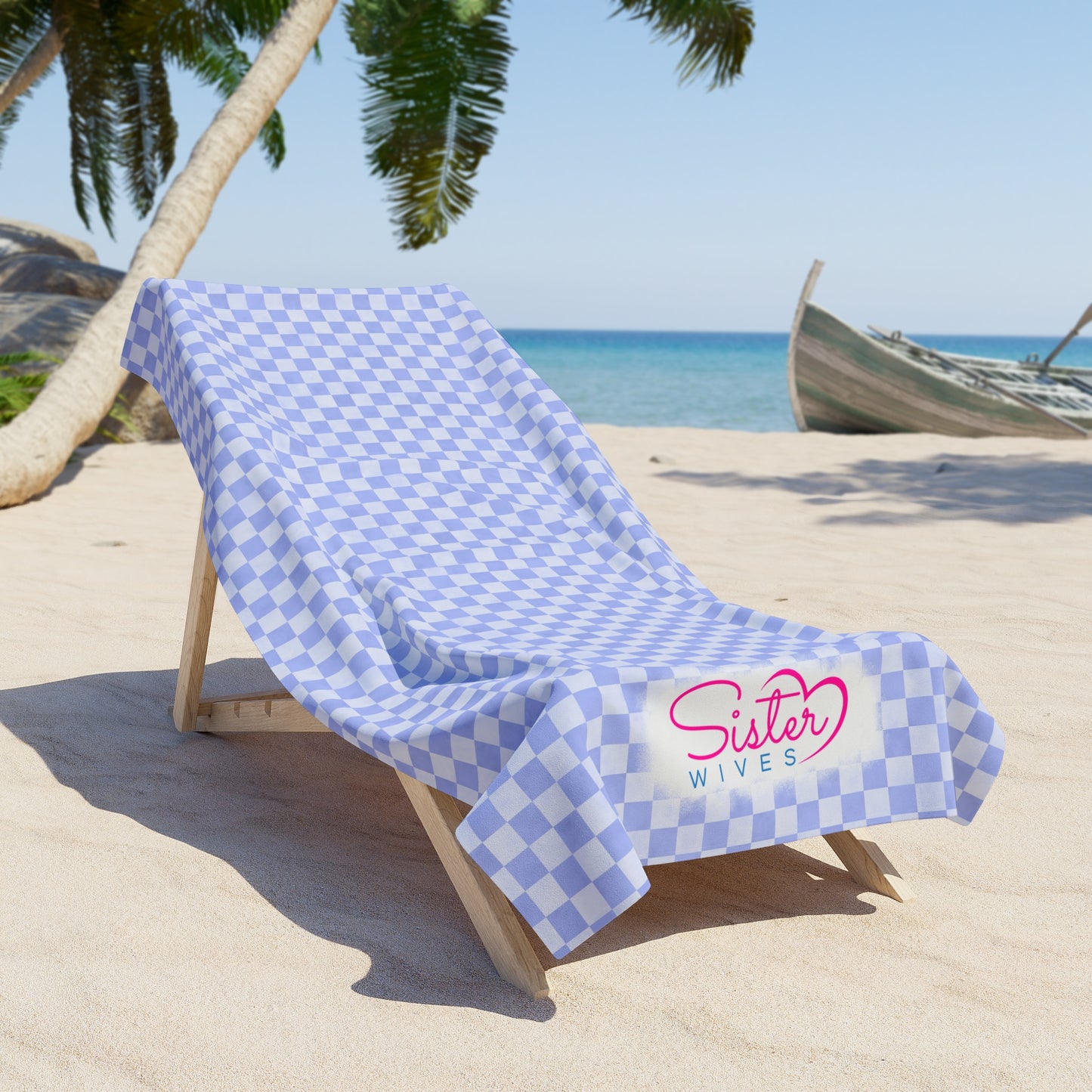 Blue Checkerboard Beach Towel | Polyamory & ENM Friendly | Lifestyle Cruise, Resort & Pride Towel | Sisterwives Beach & Pool Towel