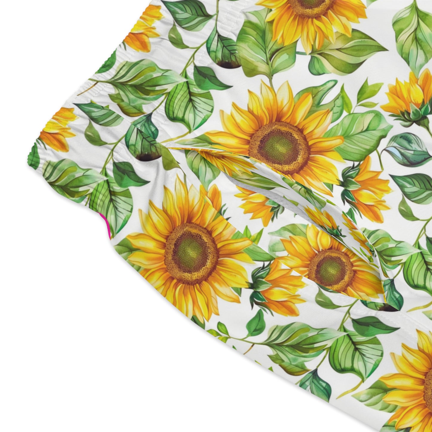 Men’s Sunflower & Daisy Swim Trunks – Bright Floral Summer Swim Shorts, ENM Polyamory Friendly Beach Board Shorts, Fast-Dry