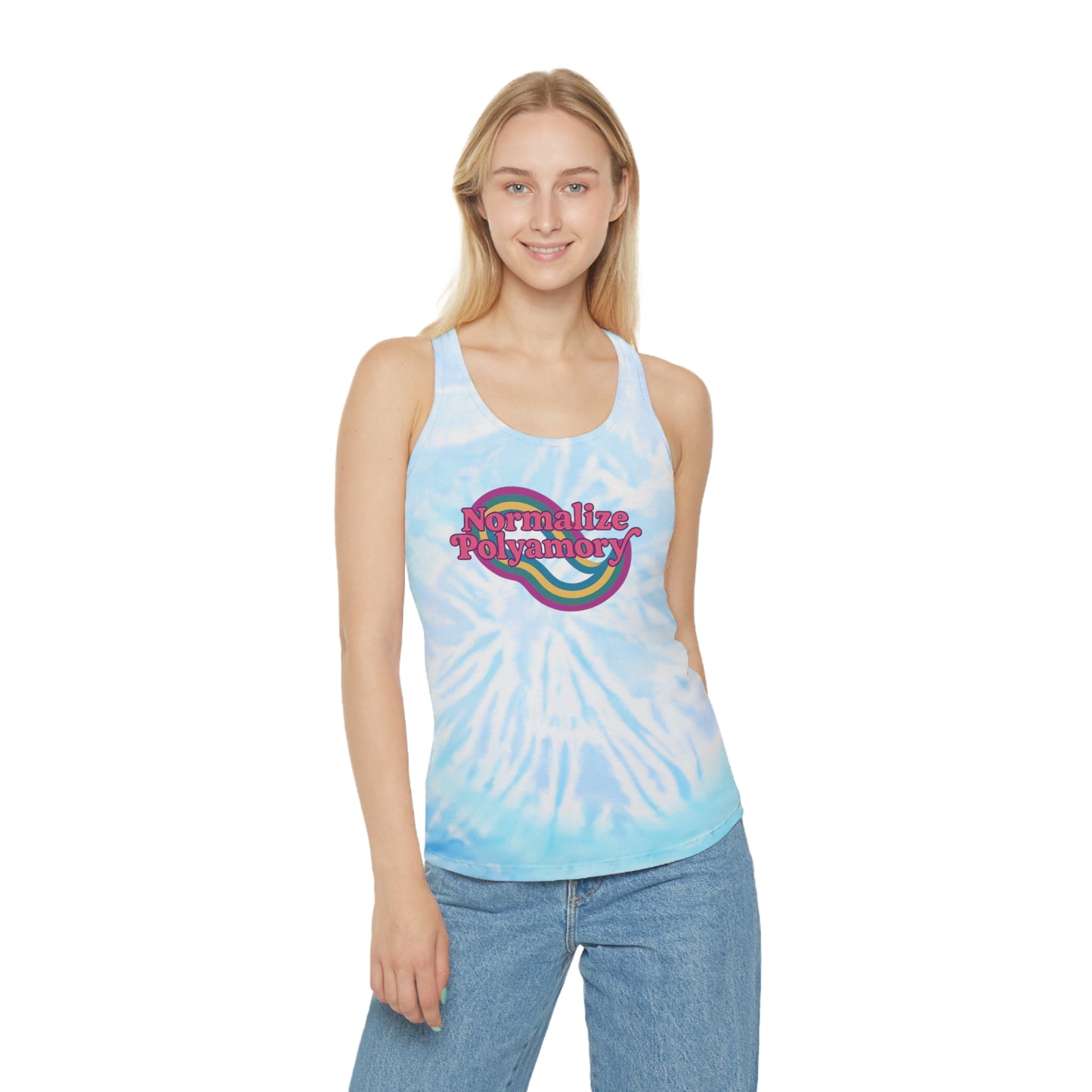 Normalize Polyamory Retro Tie Dye Racerback Tank Top, ethical nonmonogamy, Sisterwives, Polyamory Tank Top