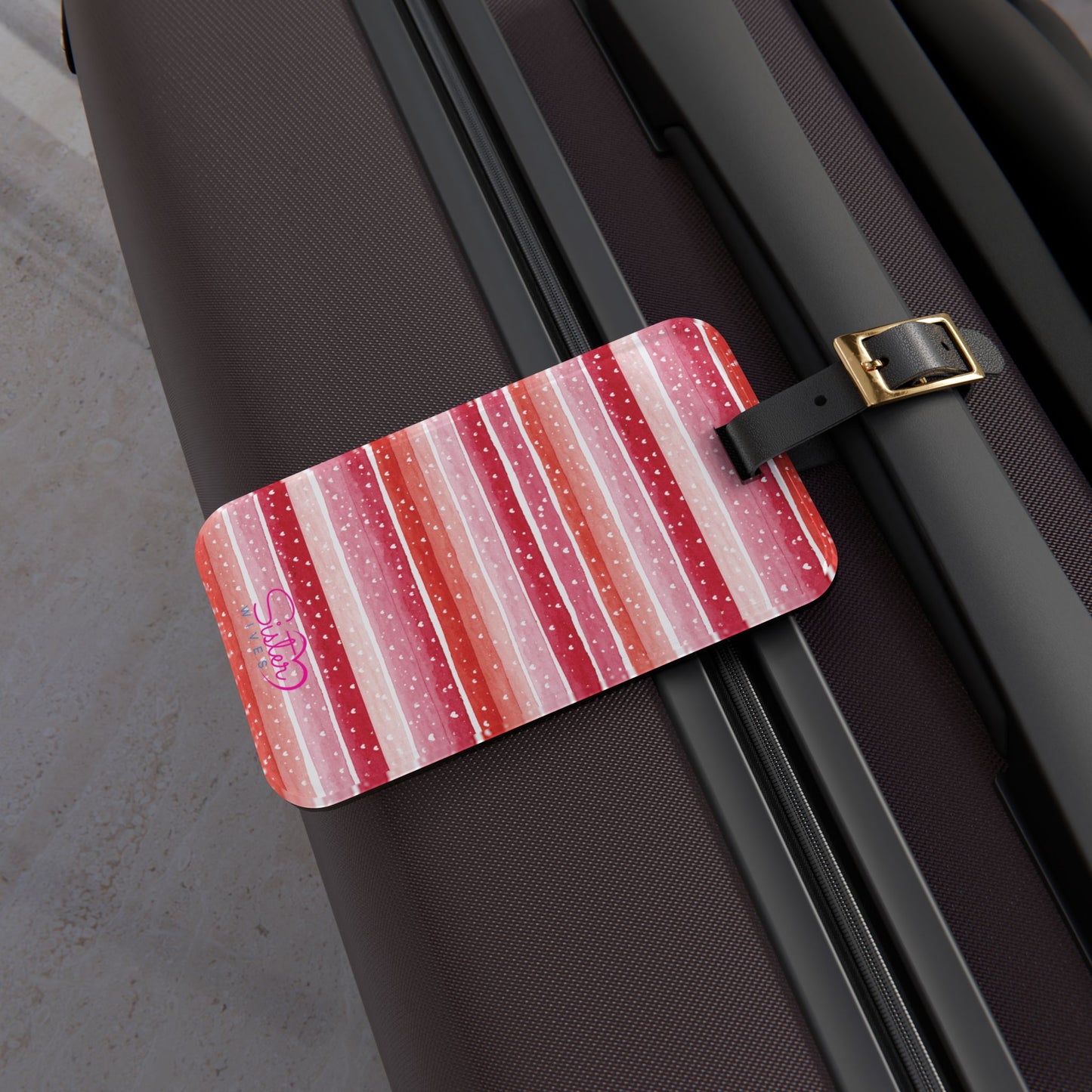 Pink Striped Luggage Tag – Polyamory ENM Pride Travel Accessory, Acrylic Suitcase Tag with Adjustable Strap