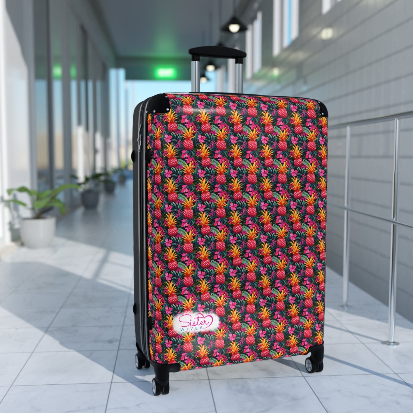 SisterWives Tropical Pink Pineapple Suitcase - Luggage, Travel Gear, Vacation Essential, Summer Adventure Bag, Stylish Travel Accessory