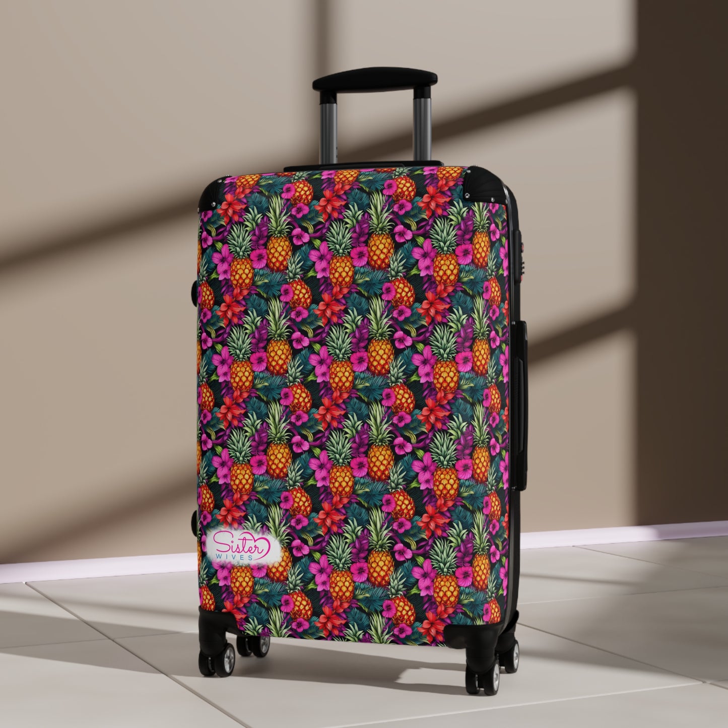 SisterWives Tropical Floral Pineapple Suitcase - Luggage, Travel Gear, Vacation Essential, Summer Adventure Bag, Stylish Travel Accessory