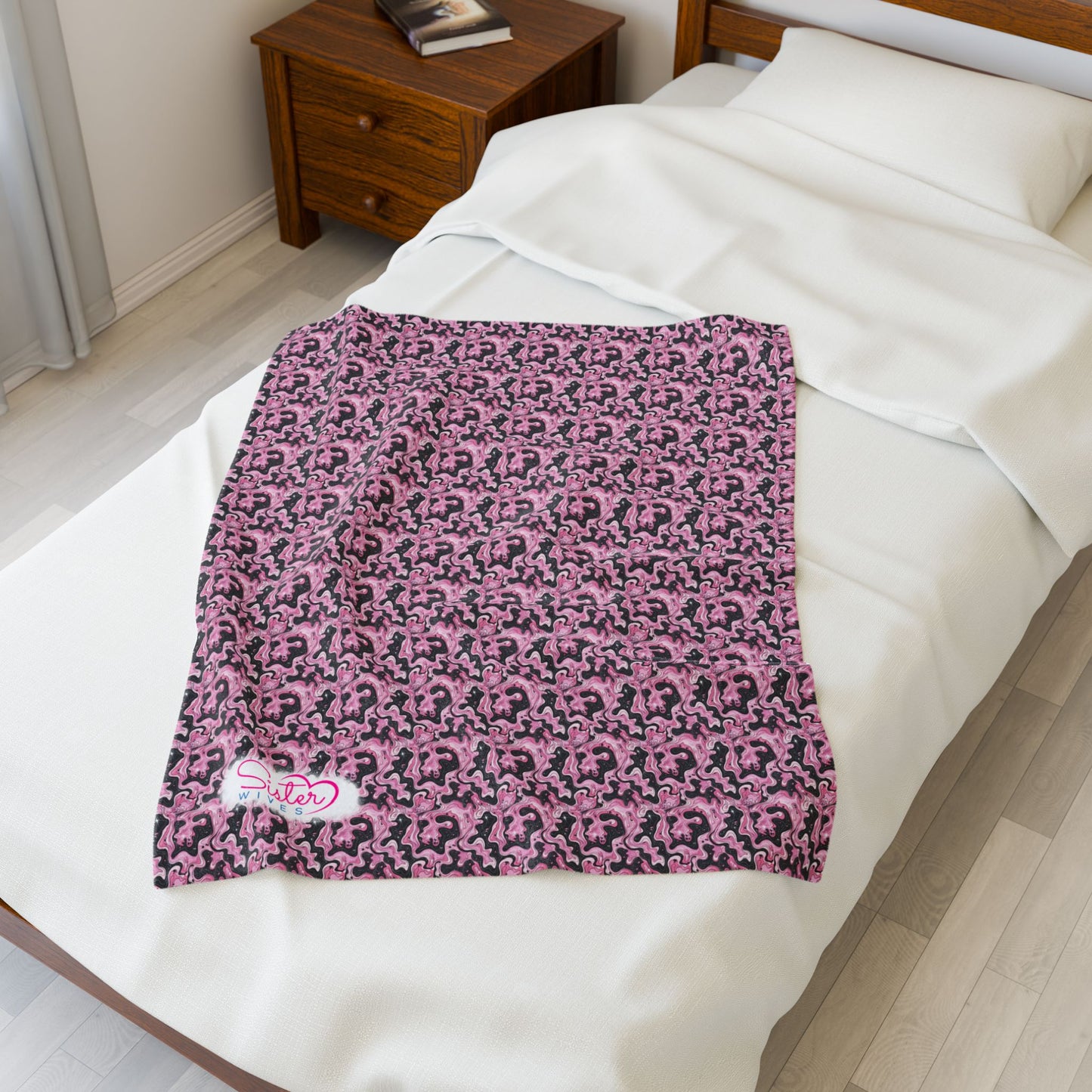 Sister Wives Pink & Black Oil Slick Cozy Velveteen Plush Blanket for Comfort & Warmth, Great for Home Decor, Gifts, Living Room, Couch, Bedroom