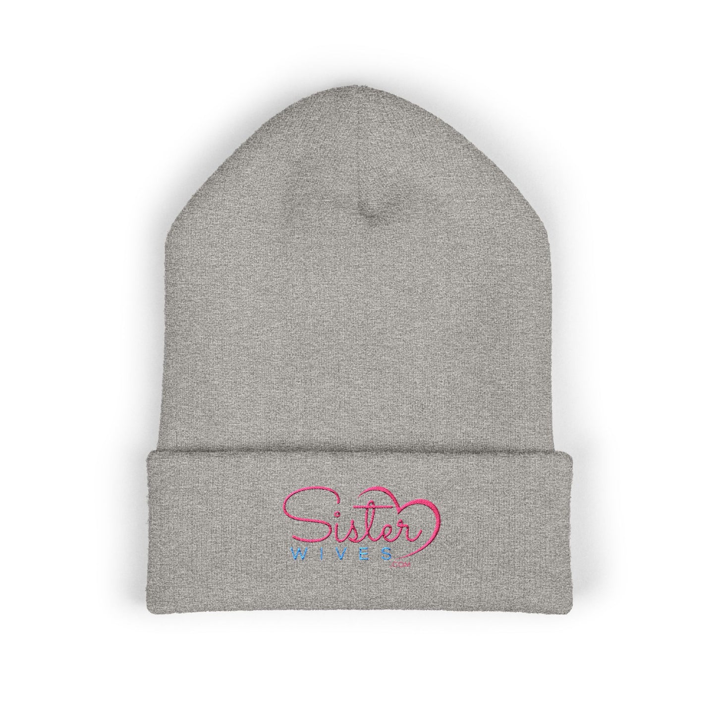 SisterWives Logo Embroidered Cuffed Beanie, Cozy Hat for Family Gatherings, Winter Wear, Holiday Gift, Fashion Accessory