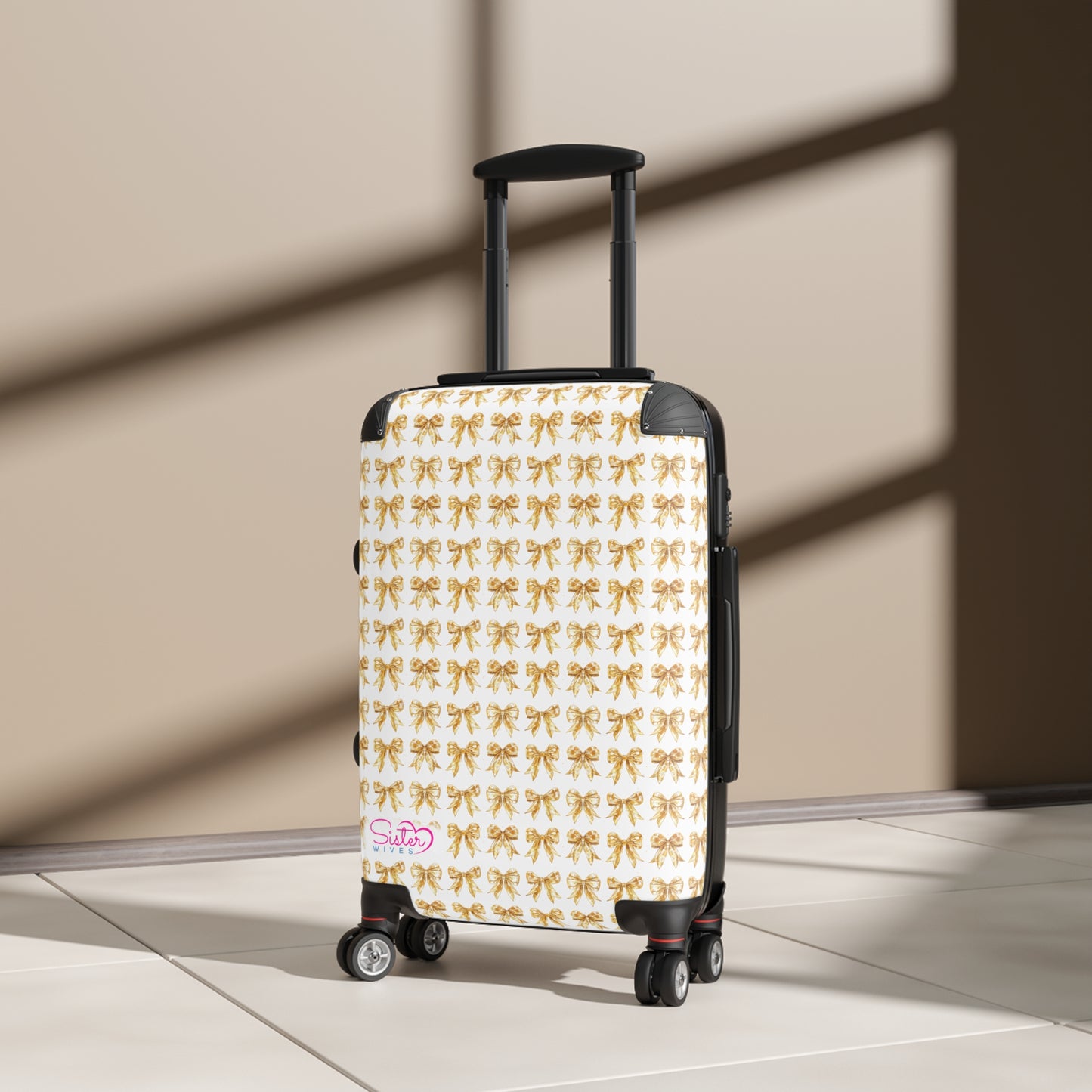 Coquette Golden Shimmer Bows Sisterwives Suitcase - Luggage, Travel Gear, Vacation Essential, Summer Adventure Bag, Stylish Travel Accessory
