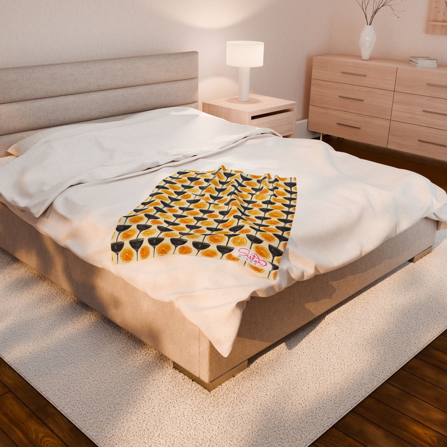 Lemon Martini Throw Blanket | Citrus Cocktail Cozy Blanket | Retro Kitchen & Bar Decor | Polyamory & ENM Friendly Home Decor | Swinger Lifestyle Cozy Blanket | Minimalist Blush Stripe Throw