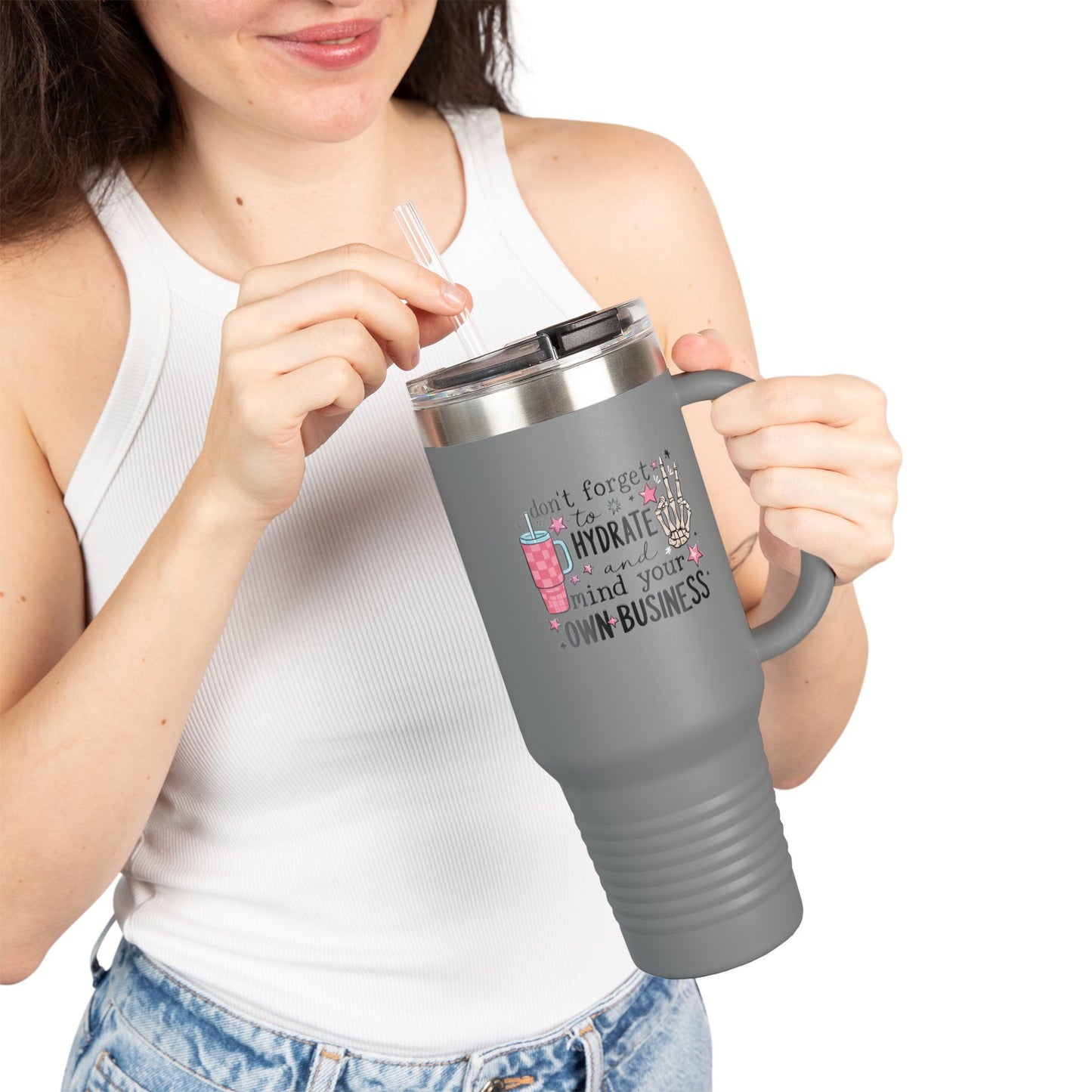 Don’t Forget to Hydrate Insulated 40oz Travel Mug – Funny Skeleton Quote Tumbler with Straw | BPA-Free Stainless Steel Cup