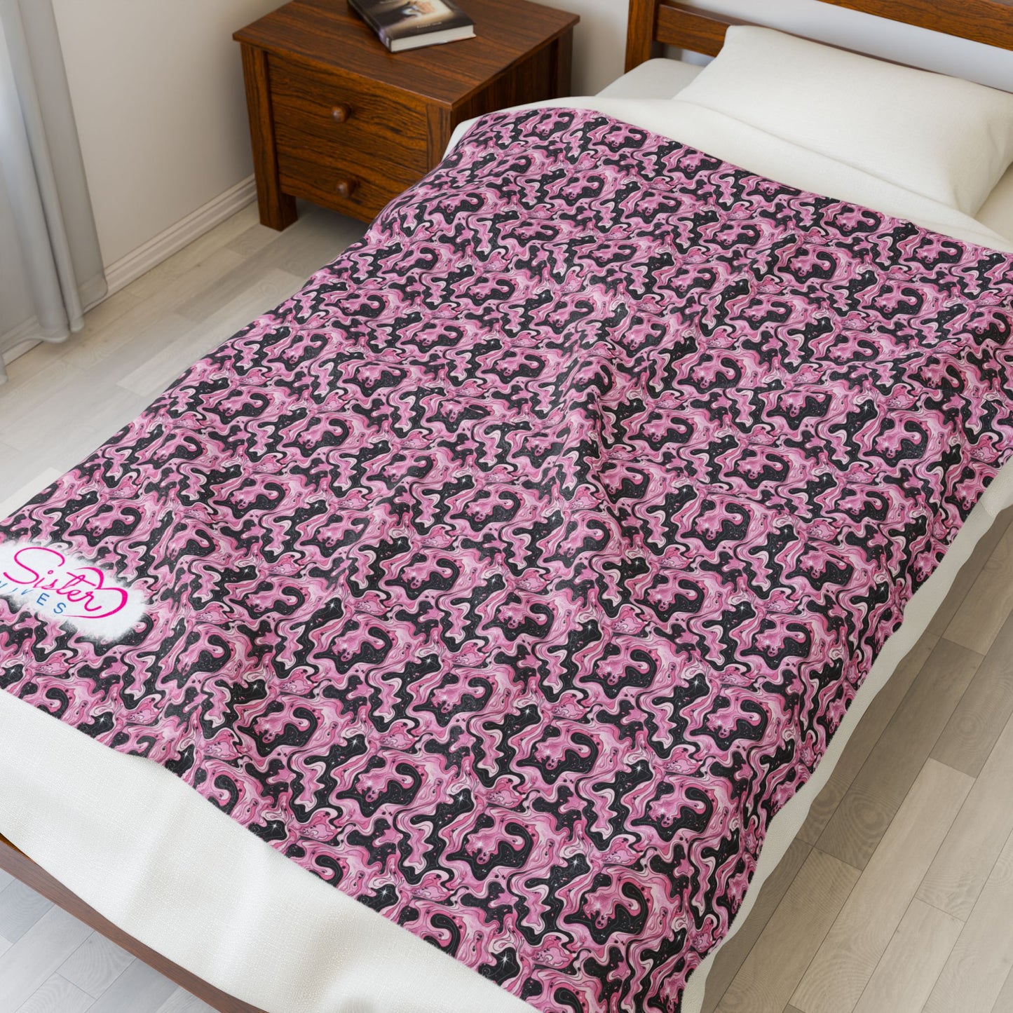 Sister Wives Pink & Black Oil Slick Cozy Velveteen Plush Blanket for Comfort & Warmth, Great for Home Decor, Gifts, Living Room, Couch, Bedroom