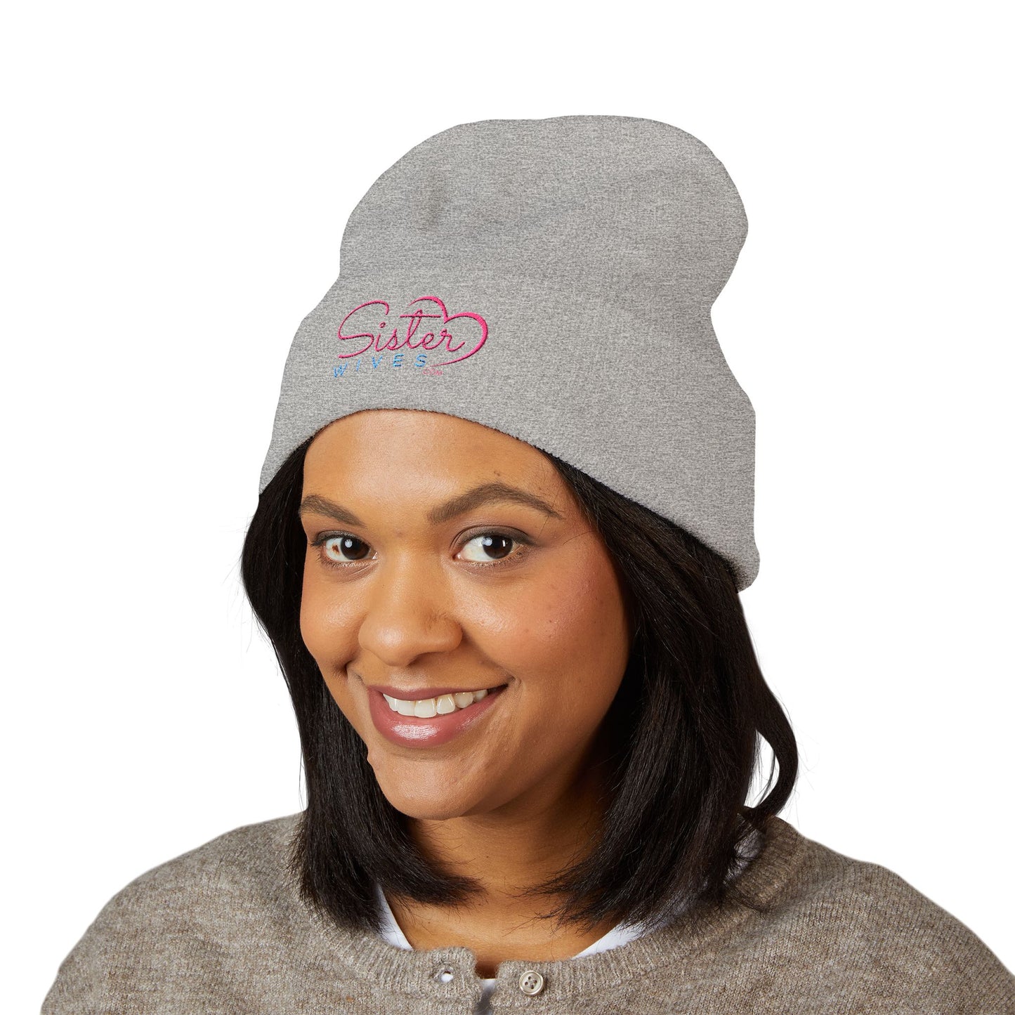 SisterWives Logo Embroidered Cuffed Beanie, Cozy Hat for Family Gatherings, Winter Wear, Holiday Gift, Fashion Accessory