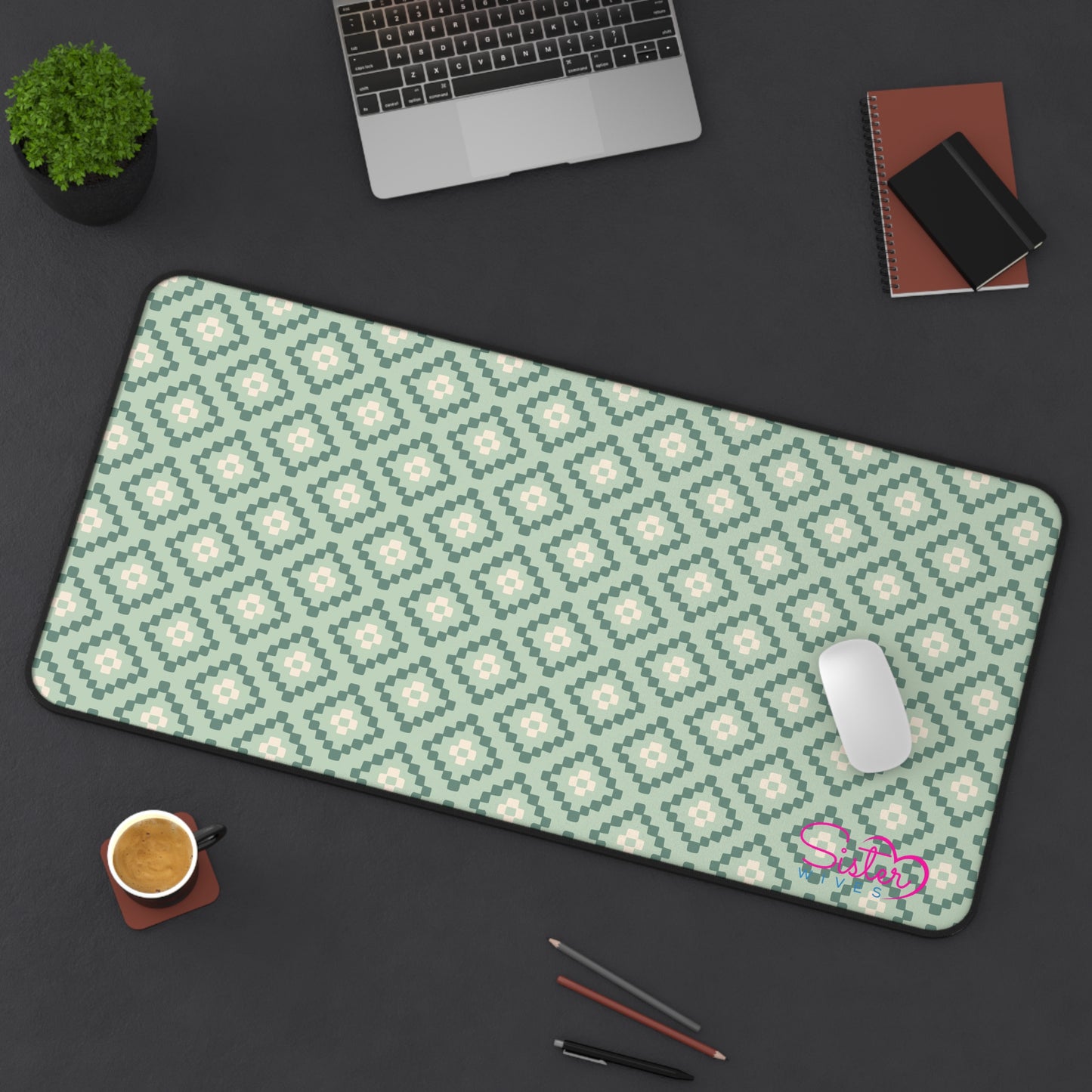 Geometric Desk Mat – Boho Pattern Mouse Pad, Neoprene Extended Desk Mat, Polyamory Friendly Office Decor, Love-Positive Workspace Accessory