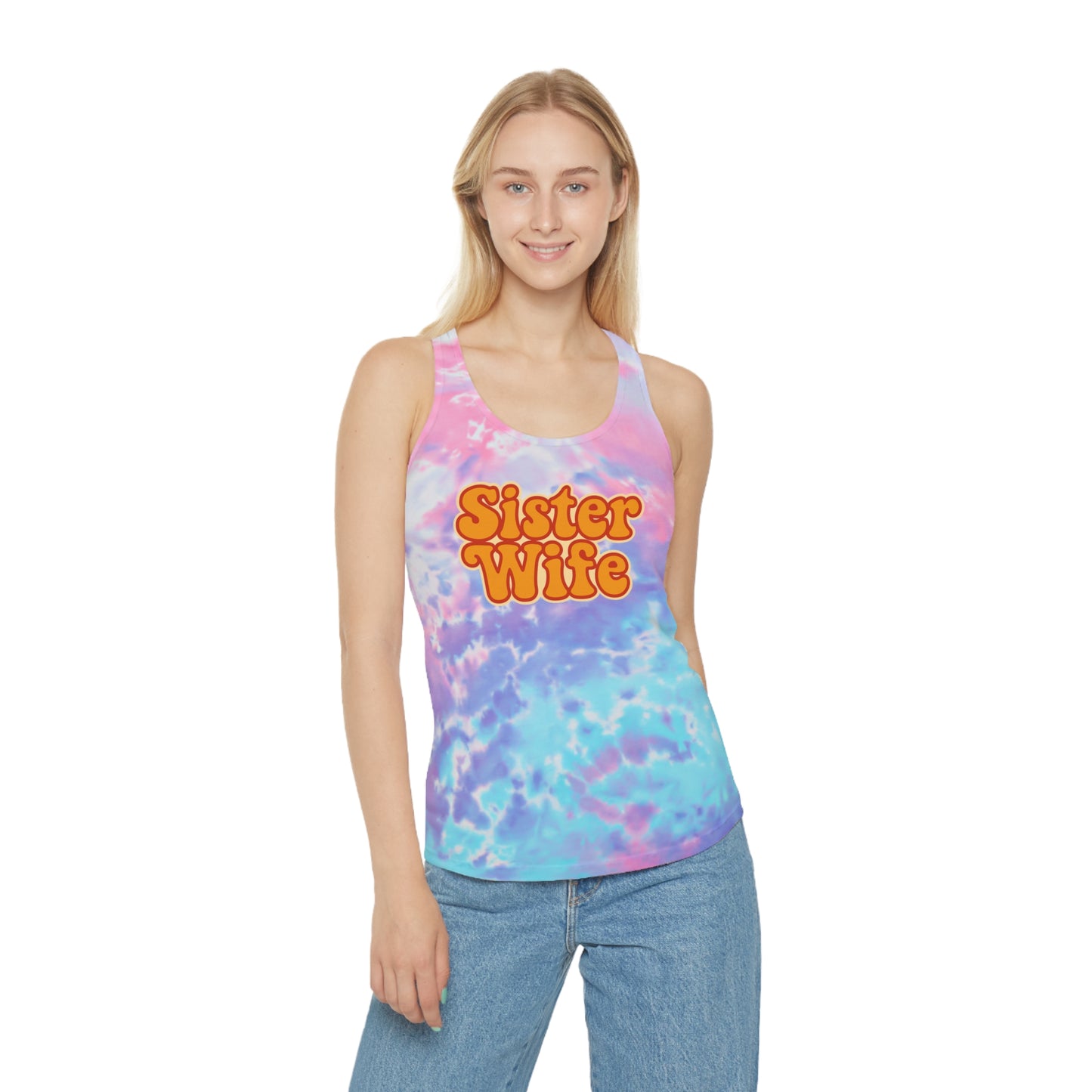 Orange Sister Wife Tie-Dye Tank Top, Summer Casual Wear, Graphic Tee for Bachelorette, Birthday Gift, Festival Style Top, SisterWife Tank Top
