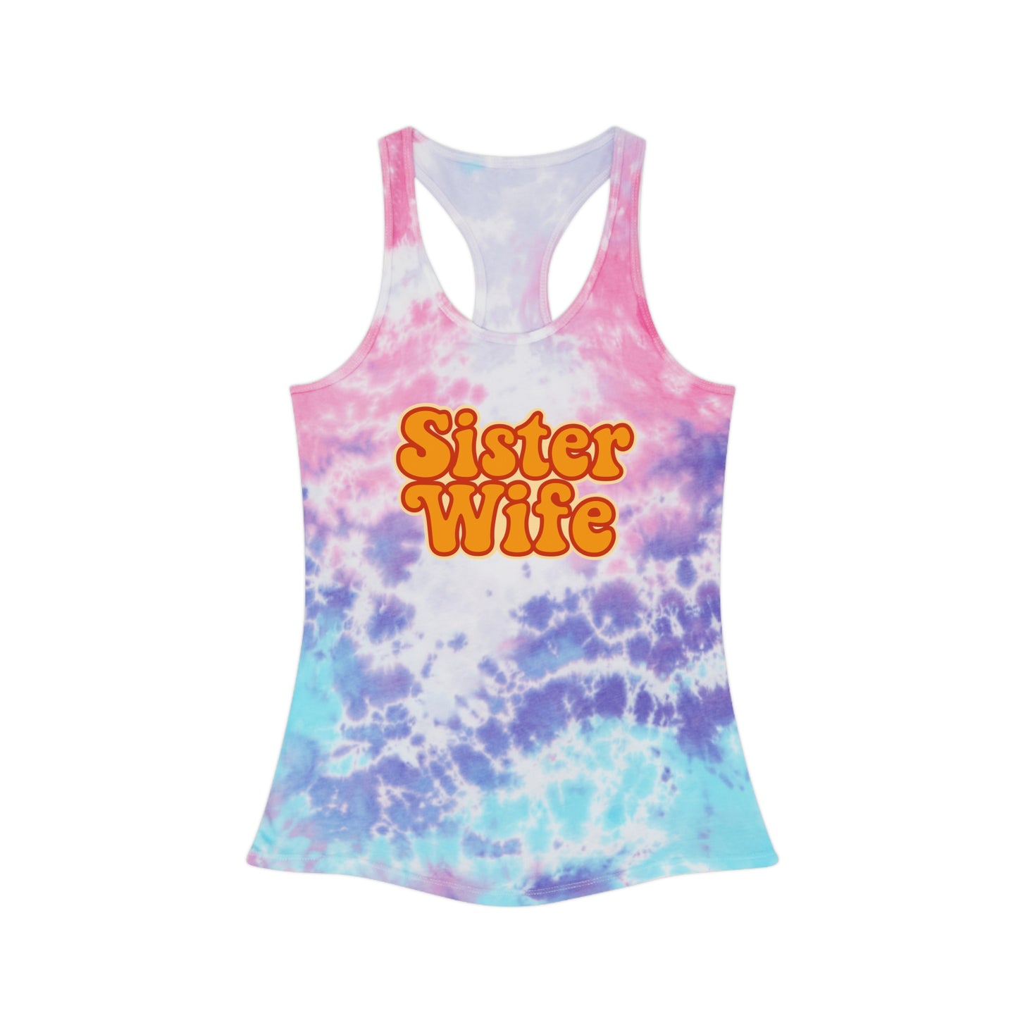Orange Sister Wife Tie-Dye Tank Top, Summer Casual Wear, Graphic Tee for Bachelorette, Birthday Gift, Festival Style Top, SisterWife Tank Top