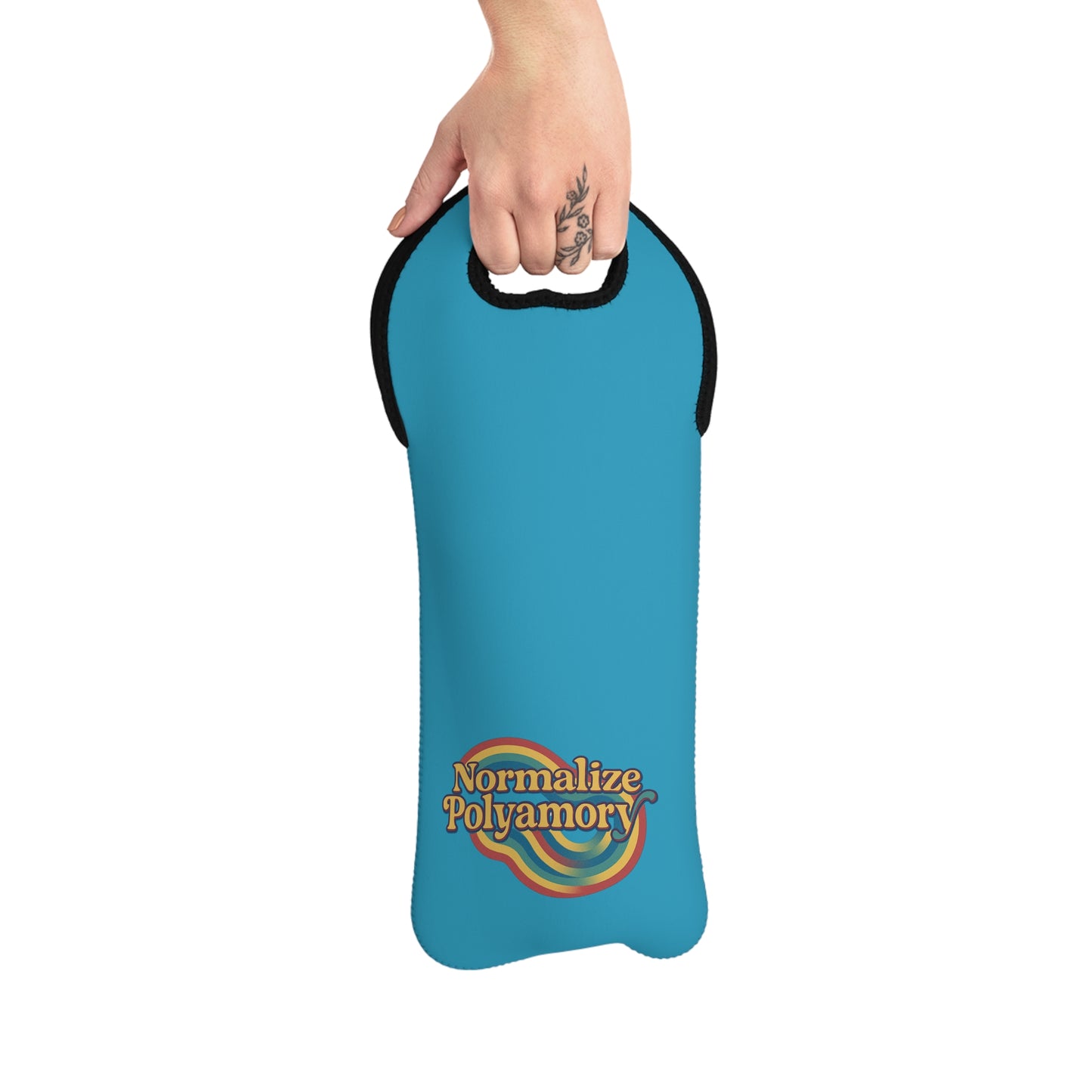 Blue Normalize Polyamory Wine Tote Bag, Eco-Friendly Wine Carrier, Gift for Wine Lovers, Tropical Wine Bag, Wedding Favor Idea