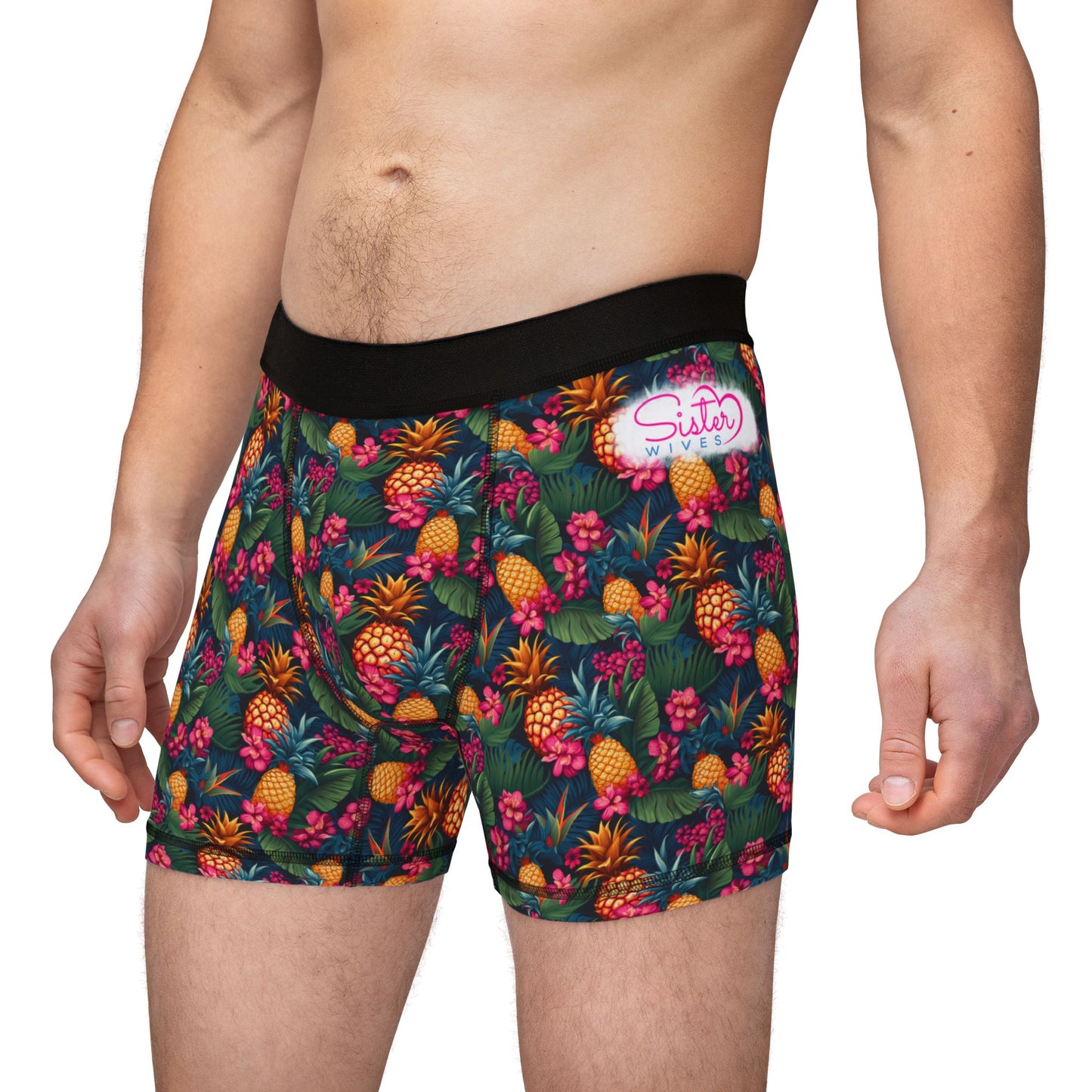 Sisterwives Pineapple Paradise Men's Boxers | Fun Swinger Underwear, Summer Loungewear, Tropical Gift, Comfortable Boxers, Vibrant Print