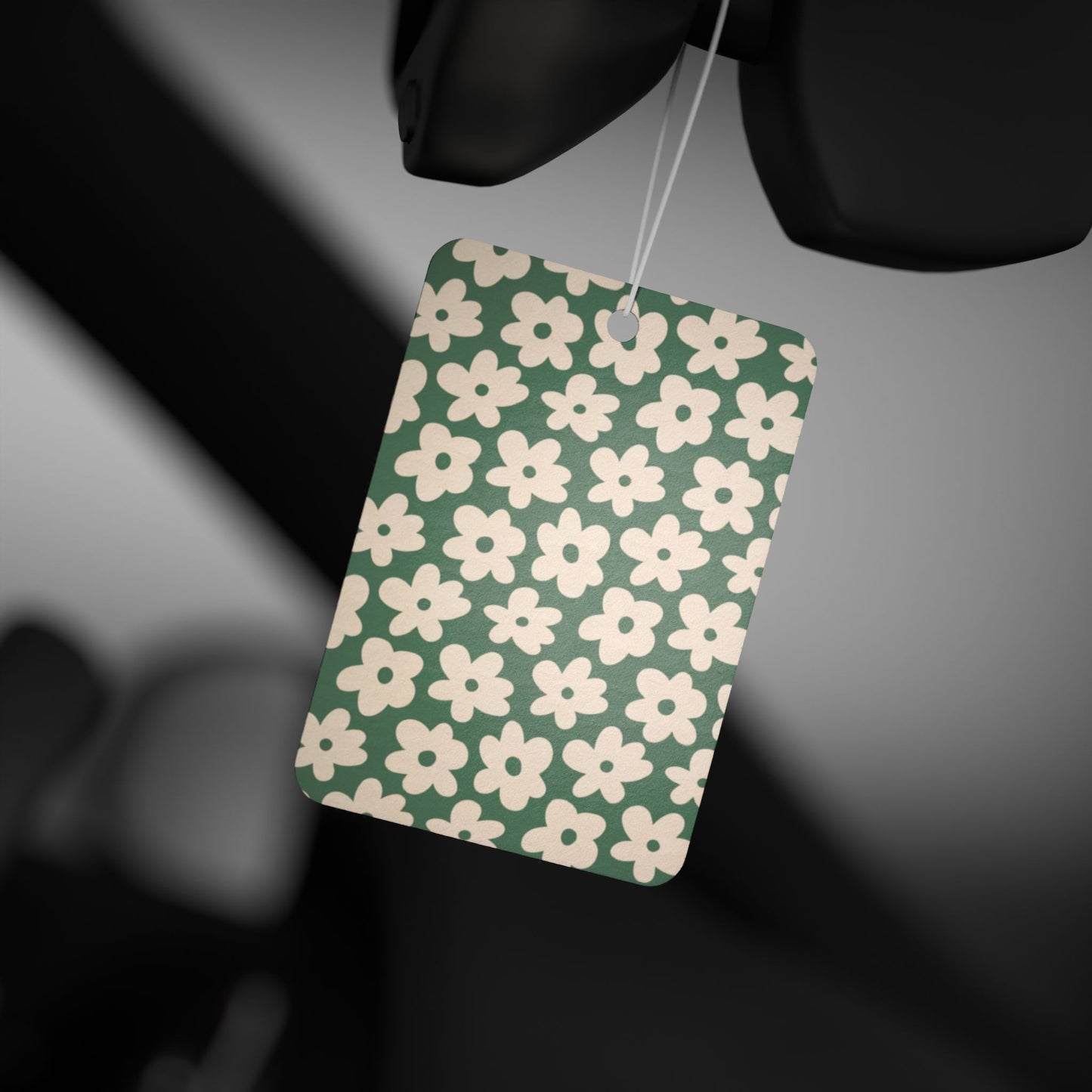Green Retro Floral Car Air Freshener – Cute Daisy Aesthetic Hanging Diffuser | Pine, New Car & Black Ice Scents