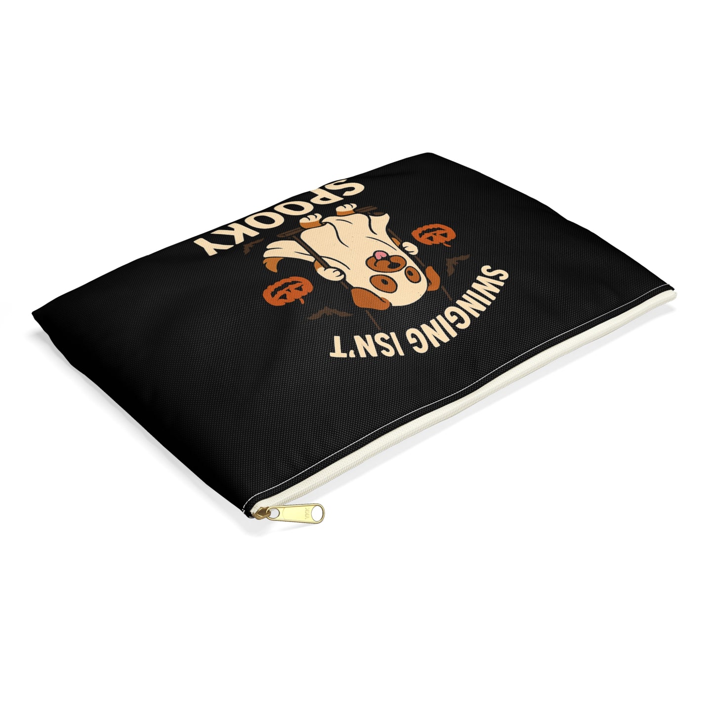 Swinging Isn’t Spooky Ghost Dog Halloween Pouch – Cute Skeleton Design for Trick-or-Treat, Parties & Gifting
