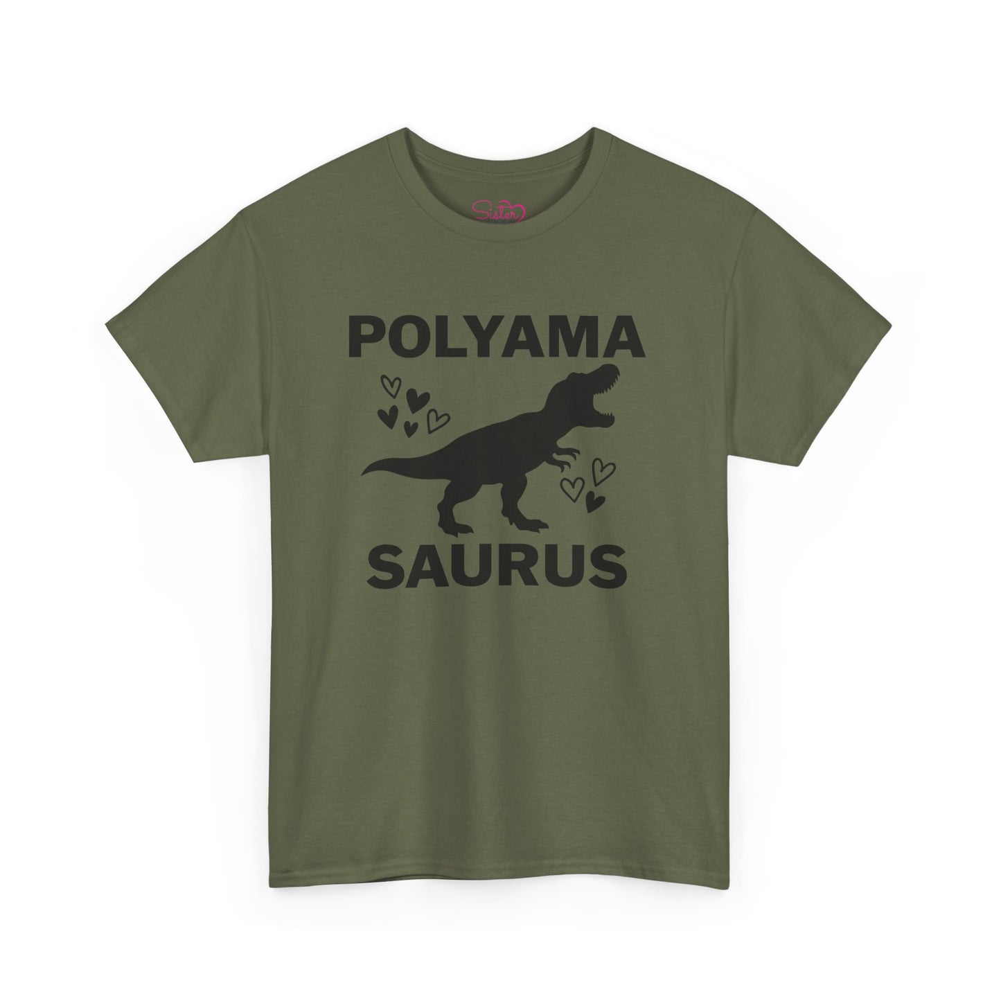 Polyama Saurus Dinosaur Polyamorous Funny Unisex Heavy Cotton Tee - Fun Dinosaur Shirt for Adults, Gift for Birthdays, Parties, Family Outings, Casual Wear