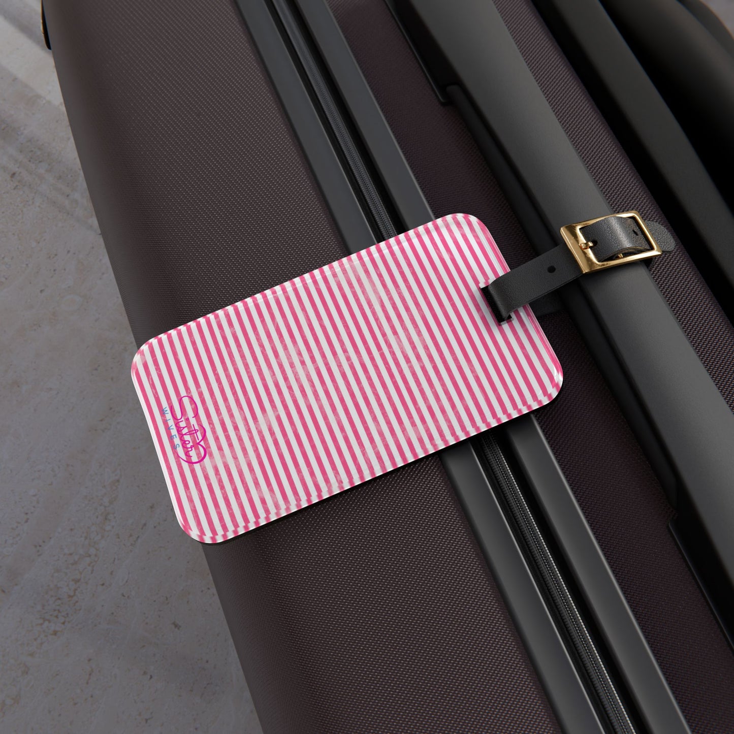 Pink Striped Luggage Tag – Polyamory ENM Pride Travel Accessory, Acrylic Suitcase Tag with Adjustable Strap