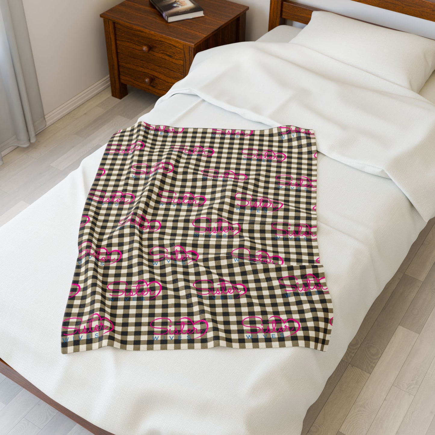 Sister Wives Black & White Checkered Velveteen Plush Blanket