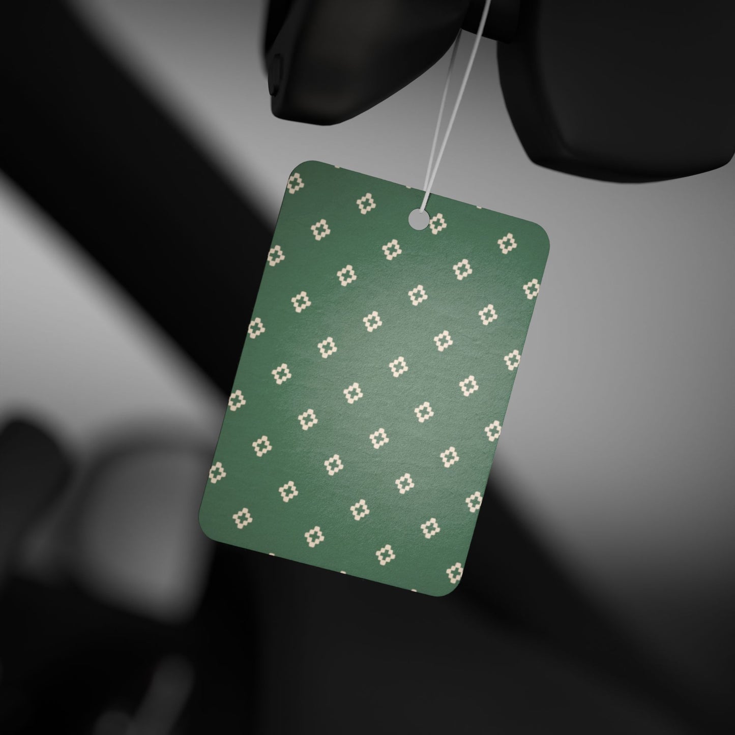 Green Geometric Car Air Freshener – Vintage Neutral Aesthetic Hanging Diffuser | Pine, New Car & Black Ice Scents