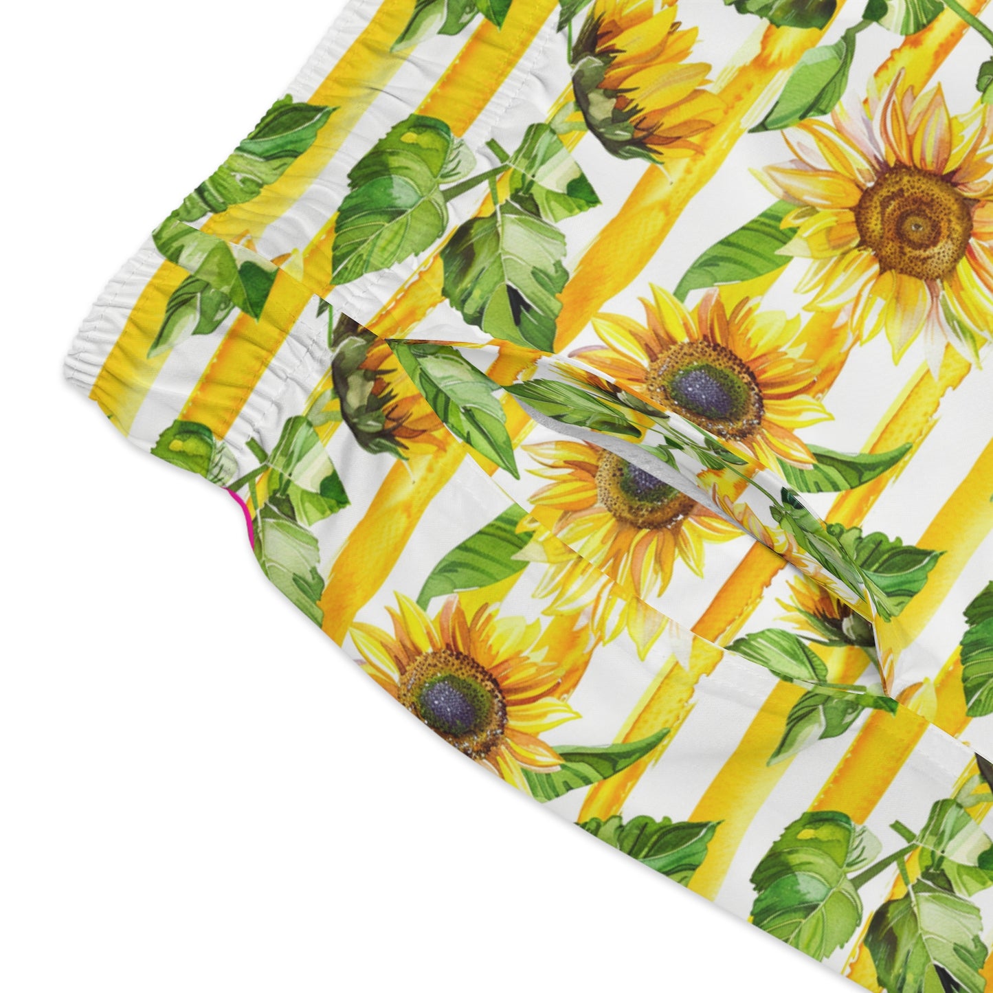 Men’s Sunflower & Daisy Swim Trunks – Bright Floral Summer Swim Shorts, ENM Polyamory Friendly Beach Board Shorts, Fast-Dry