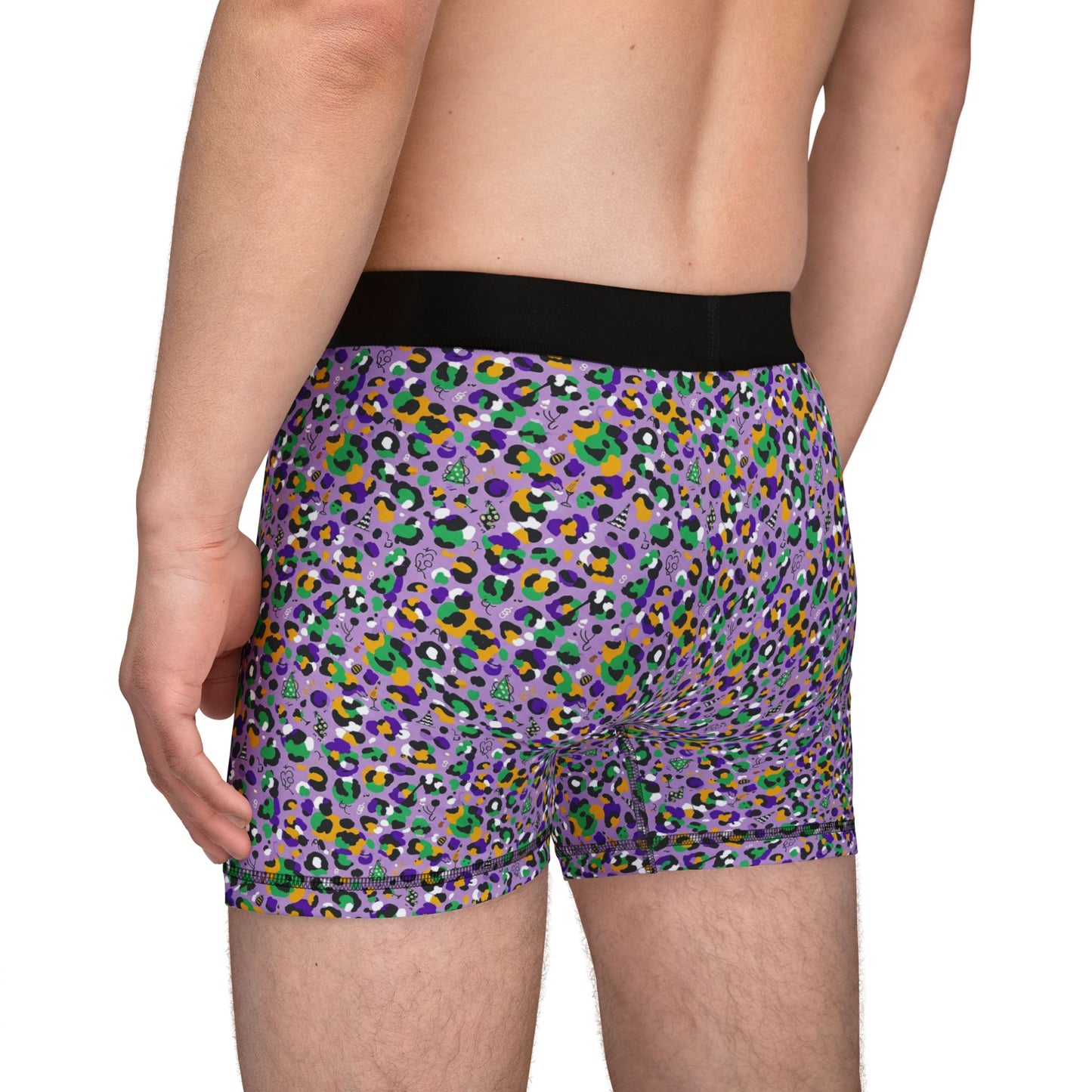 Mardi Gras Cheetah Print Men’s Boxer Briefs | Polyamory ENM Pride Underwear, Matching Couples Underwear