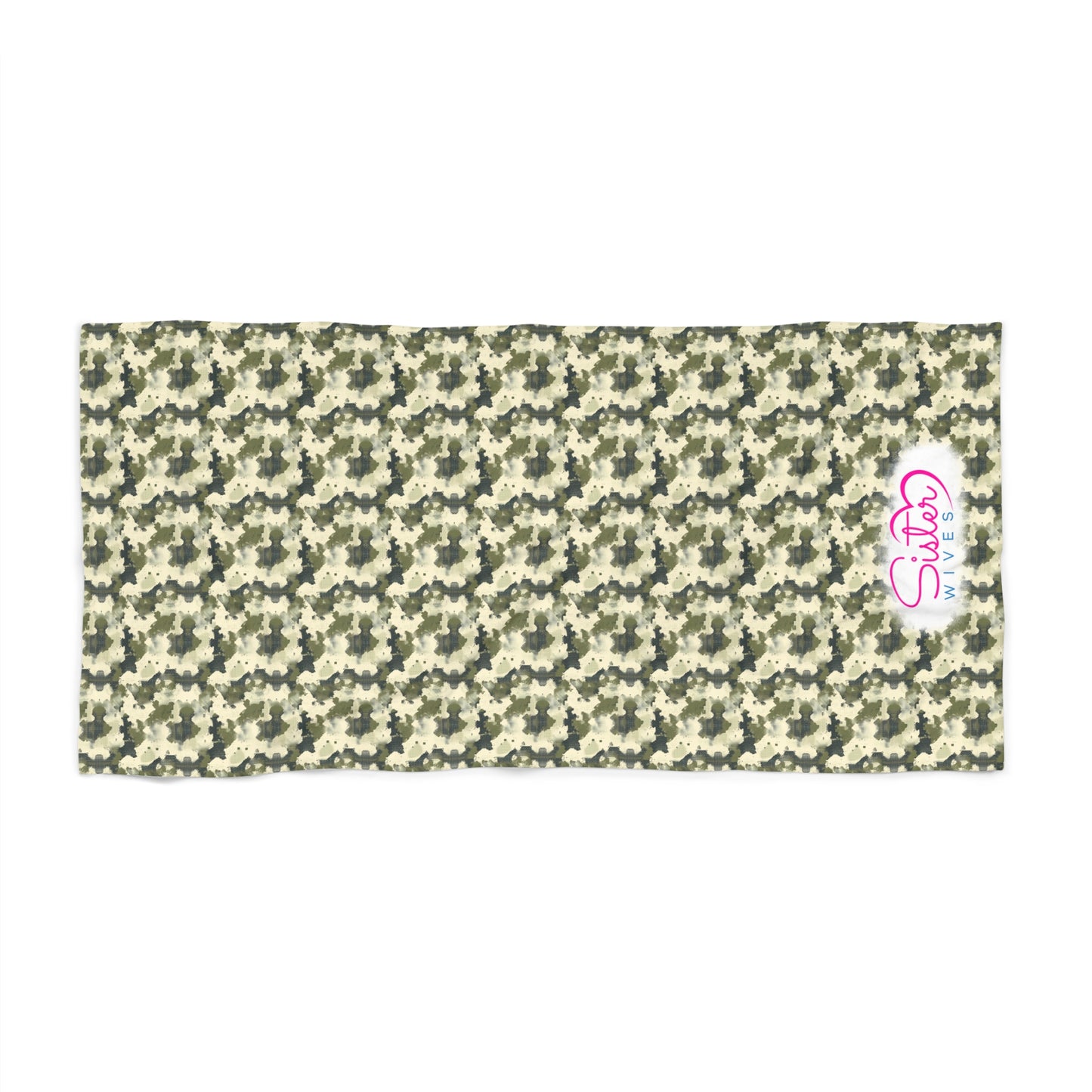 Green Camo Checkered Beach Towel | Polyamory & ENM Friendly | Neutral Aesthetic Lifestyle Towel | Cruise, Resort & Pool Towel | Sisterwives Collection
