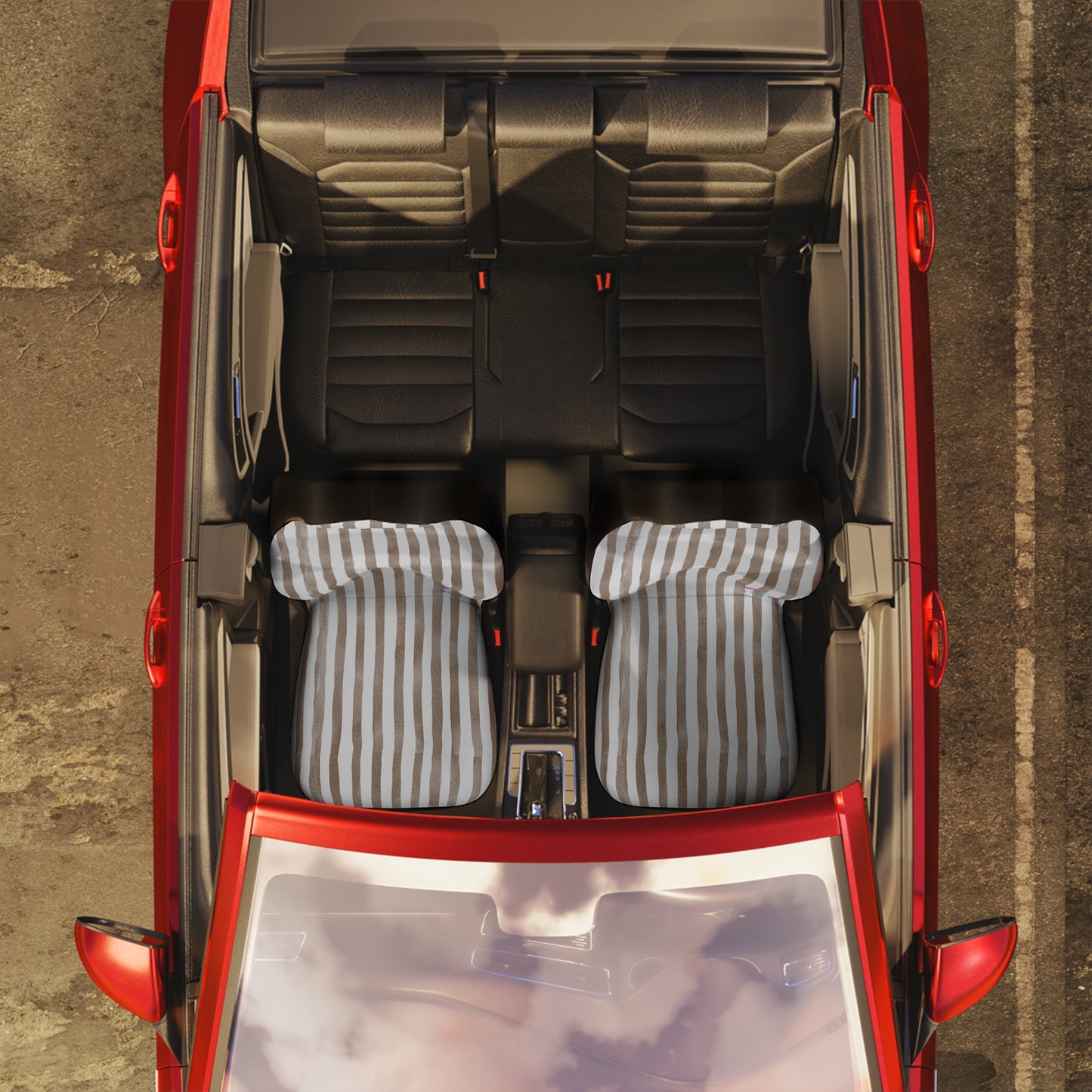 Neutral Stripe Car Seat Covers – Minimalist Boho Auto Decor | Polyamory & ENM Friendly