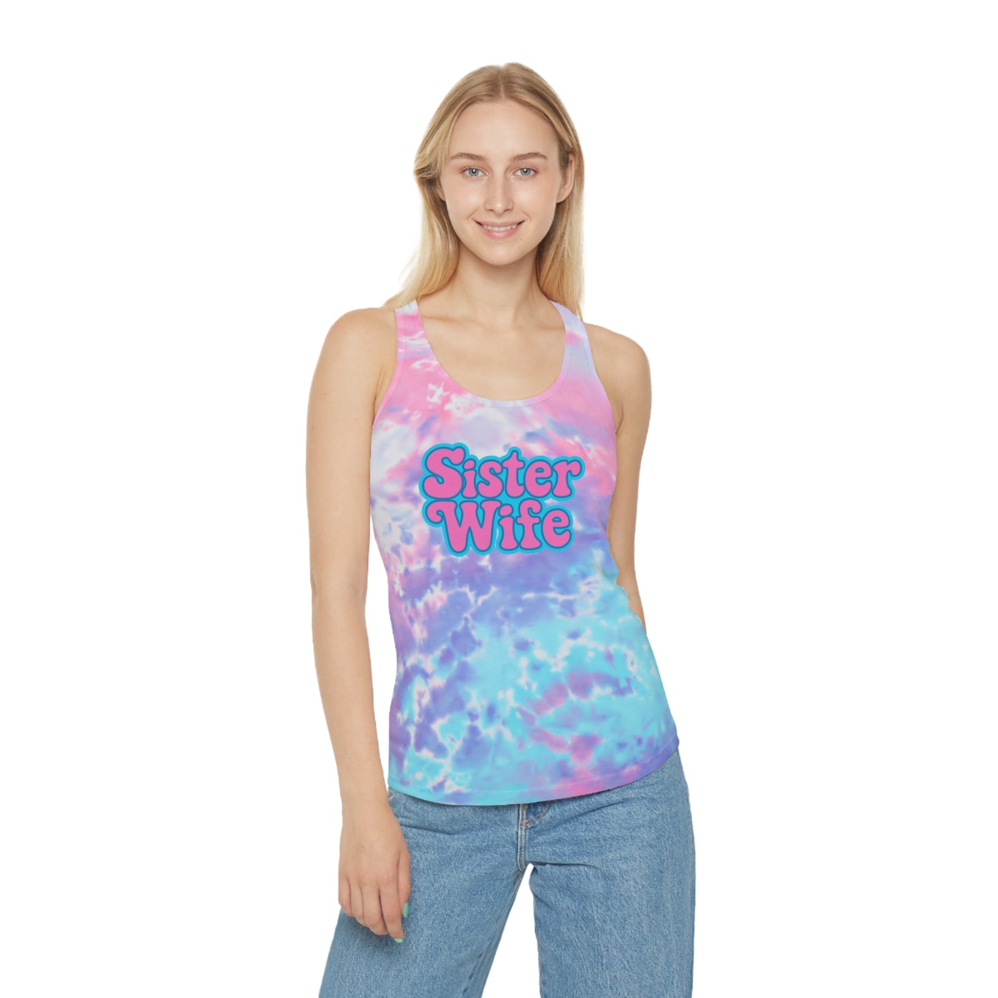 Sister Wife Tie-Dye Tank Top, Summer Casual Wear, Graphic Tee for Bachelorette, Birthday Gift, Festival Style Top, SisterWife Tank Top