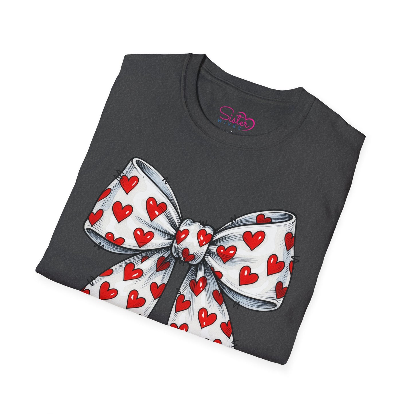 Valentine's Day Red Coquette Bow Shirt – Flirty Valentine Bow T-Shirt, Polyamory ENM Non-Monogamy Symbol Tee, Unisex Gildan 64000