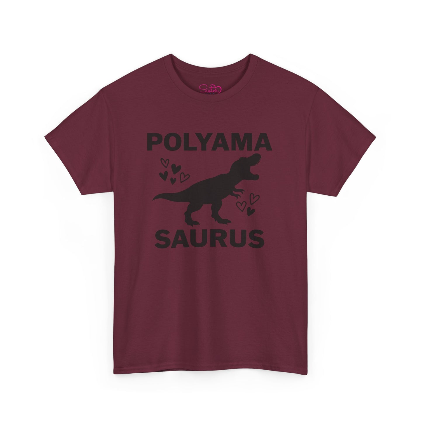 Polyama Saurus Dinosaur Polyamorous Funny Unisex Heavy Cotton Tee - Fun Dinosaur Shirt for Adults, Gift for Birthdays, Parties, Family Outings, Casual Wear