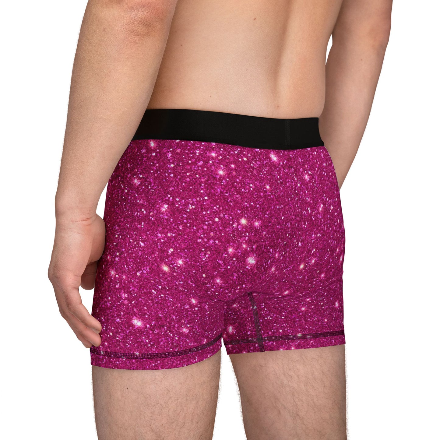 Men’s Valentine’s Glitter Boxer Briefs – Pink Sparkle Boxers, Polyamory & Swinger Friendly Underwear, ENM Pride, Matching Couples Sets Available