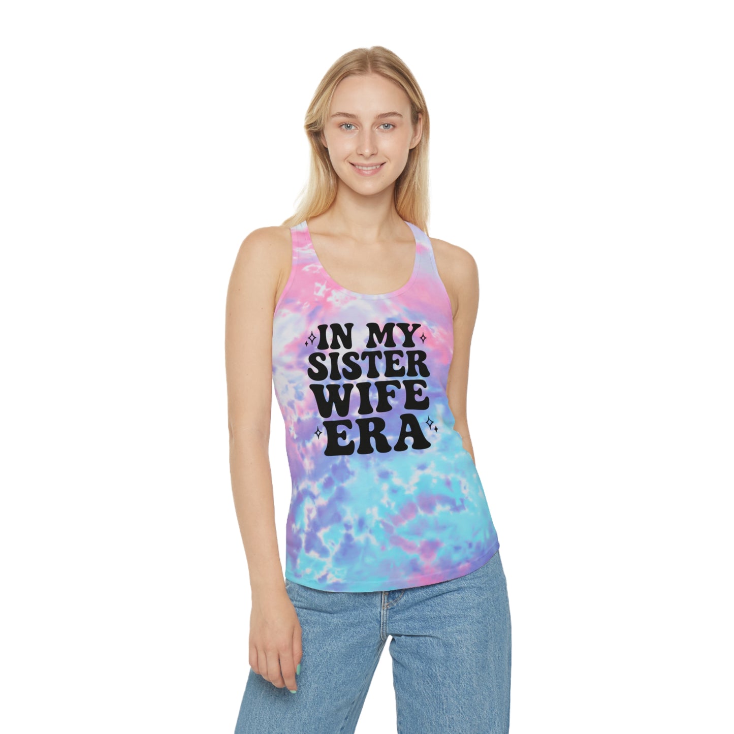 Black In My Sisterwife Era Tie-Dye Tank Top, Summer Casual Wear, Graphic Tee for Bachelorette, Birthday Gift, Festival Style Top, SisterWife Tank Top