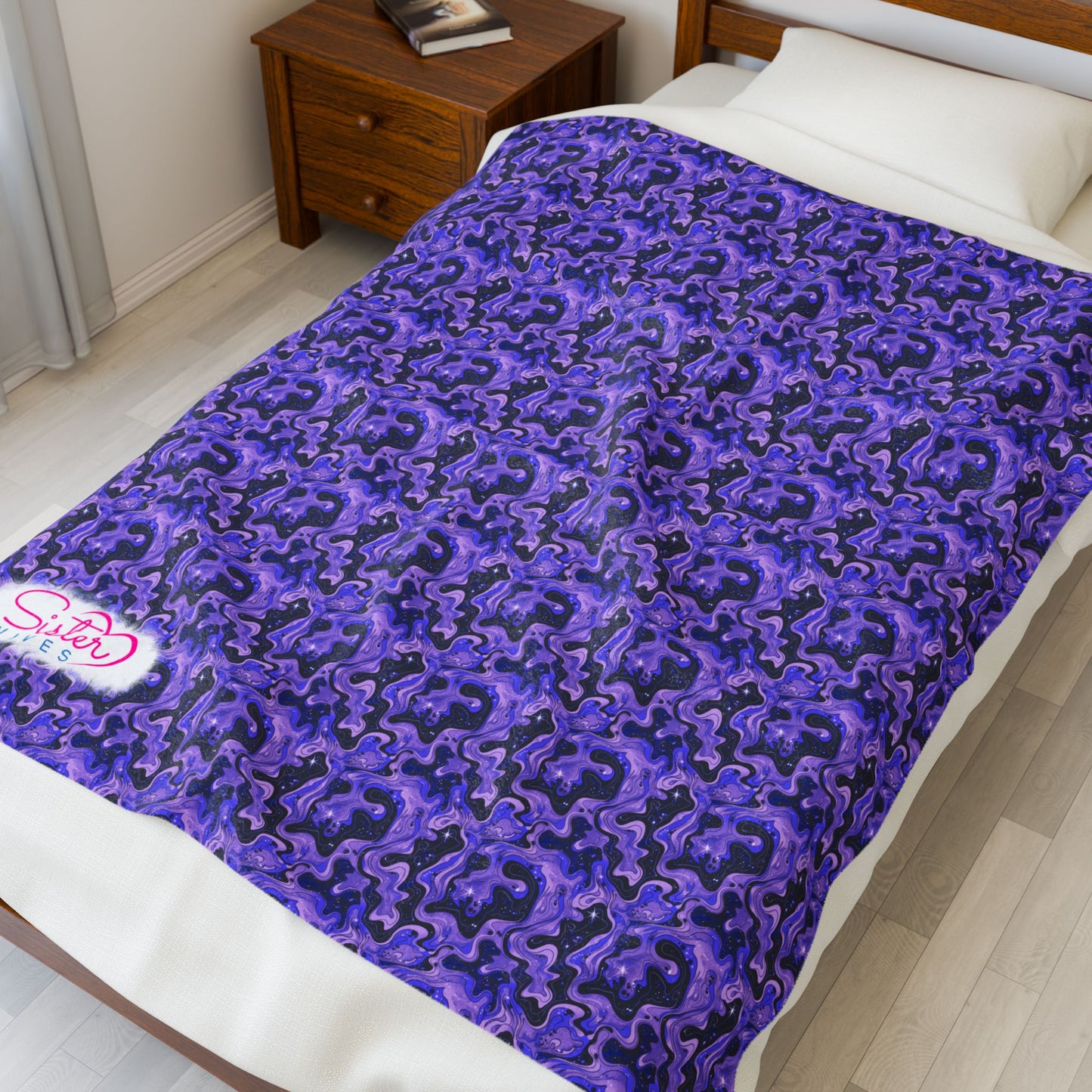 Sister Wives Blue & Purple Oil Slick Cozy Velveteen Plush Blanket for Comfort & Warmth, Great for Home Decor, Gifts, Living Room, Couch, Bedroom